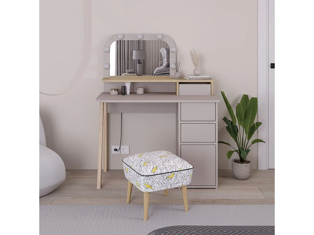 Toeletta da trucco Avien tortora rovere con specchio e luci LED 105x51.5x131H