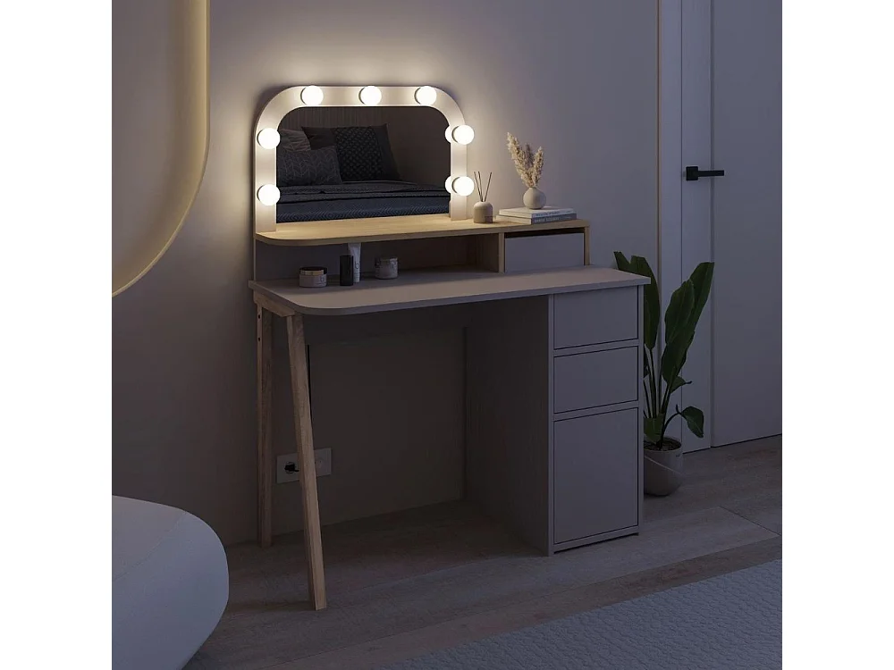 Toeletta da trucco Avien tortora rovere con specchio e luci LED 105x51.5x131H