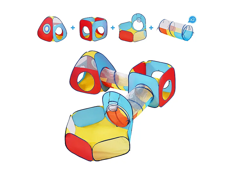 Tente de Jeu 5 en 1 pour Enfants SucceBuy avec Tunnel, Panier de Basket pour Tout-Petits, Garçons et Filles