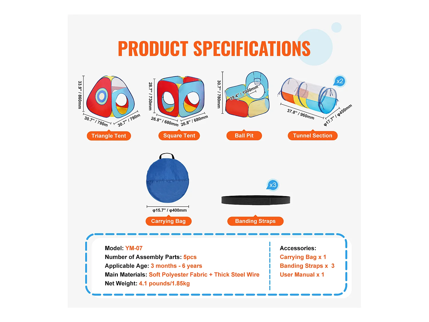 Tente de Jeu 5 en 1 pour Enfants SucceBuy avec Tunnel, Panier de Basket pour Tout-Petits, Garçons et Filles