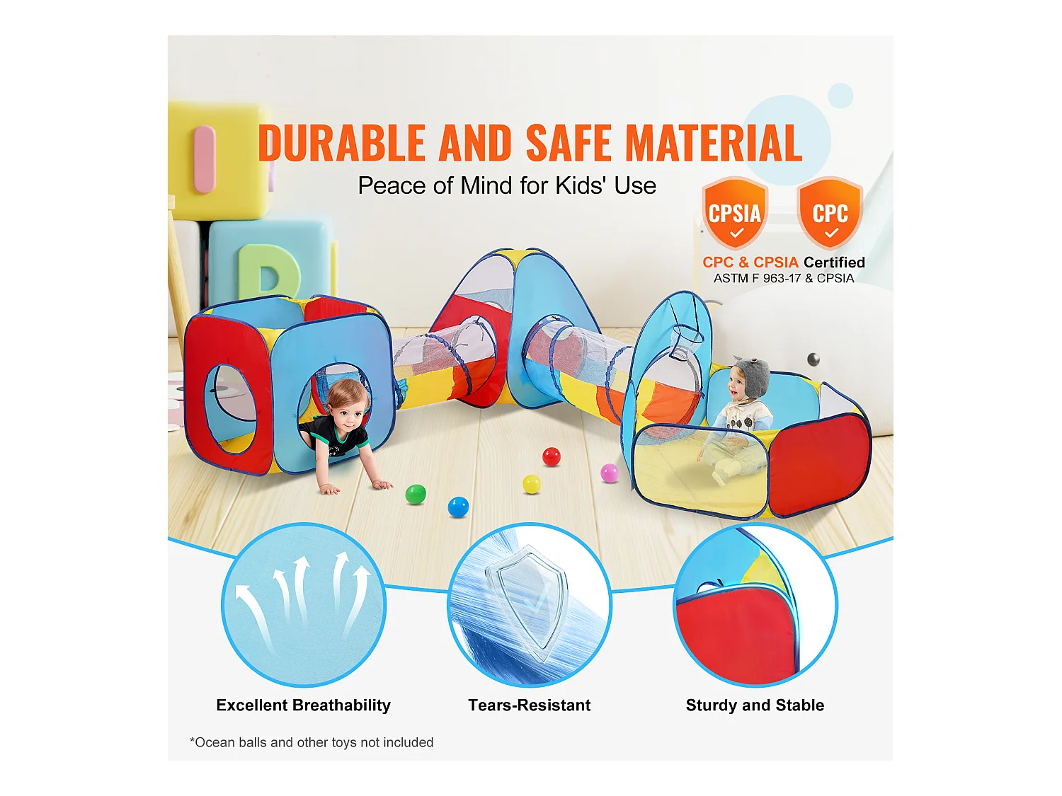 Tente de Jeu 5 en 1 pour Enfants SucceBuy avec Tunnel, Panier de Basket pour Tout-Petits, Garçons et Filles