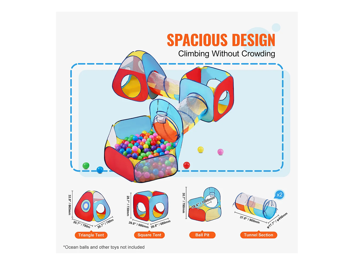 Tente de Jeu 5 en 1 pour Enfants SucceBuy avec Tunnel, Panier de Basket pour Tout-Petits, Garçons et Filles