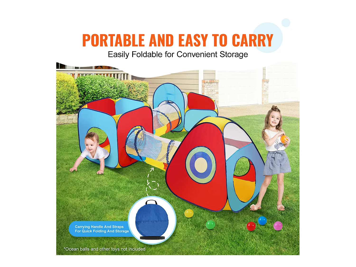 Tente de Jeu 5 en 1 pour Enfants SucceBuy avec Tunnel, Panier de Basket pour Tout-Petits, Garçons et Filles