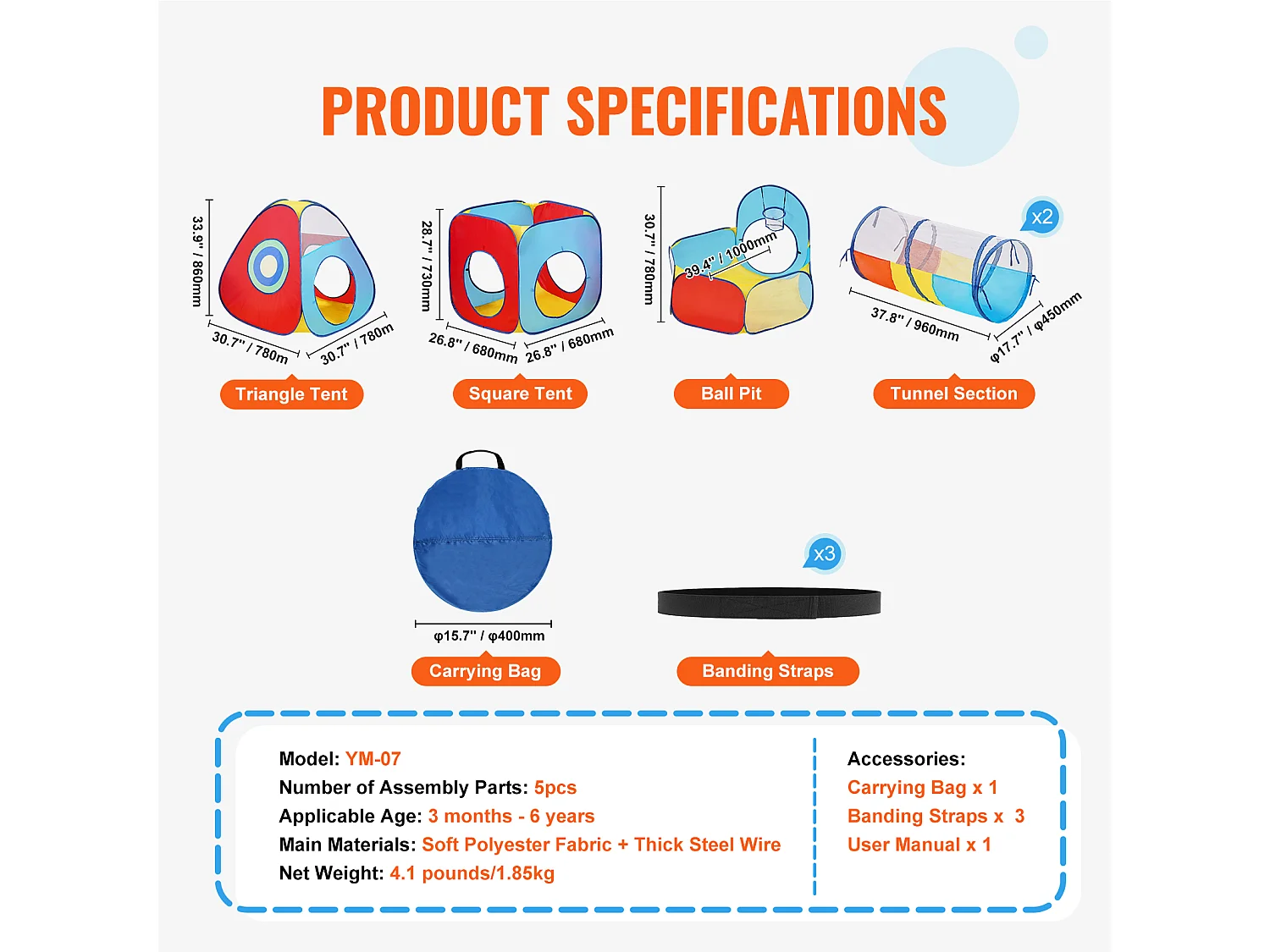 Tente de Jeu 5 en 1 pour Enfants SucceBuy avec Tunnel, Panier de Basket pour Tout-Petits, Garçons et Filles