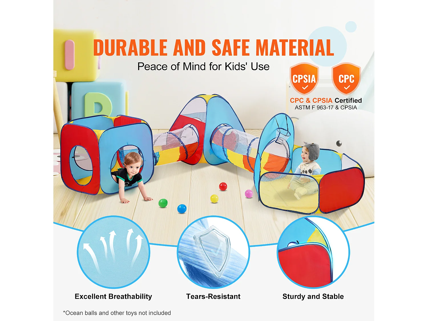 Tente de Jeu 5 en 1 pour Enfants SucceBuy avec Tunnel, Panier de Basket pour Tout-Petits, Garçons et Filles