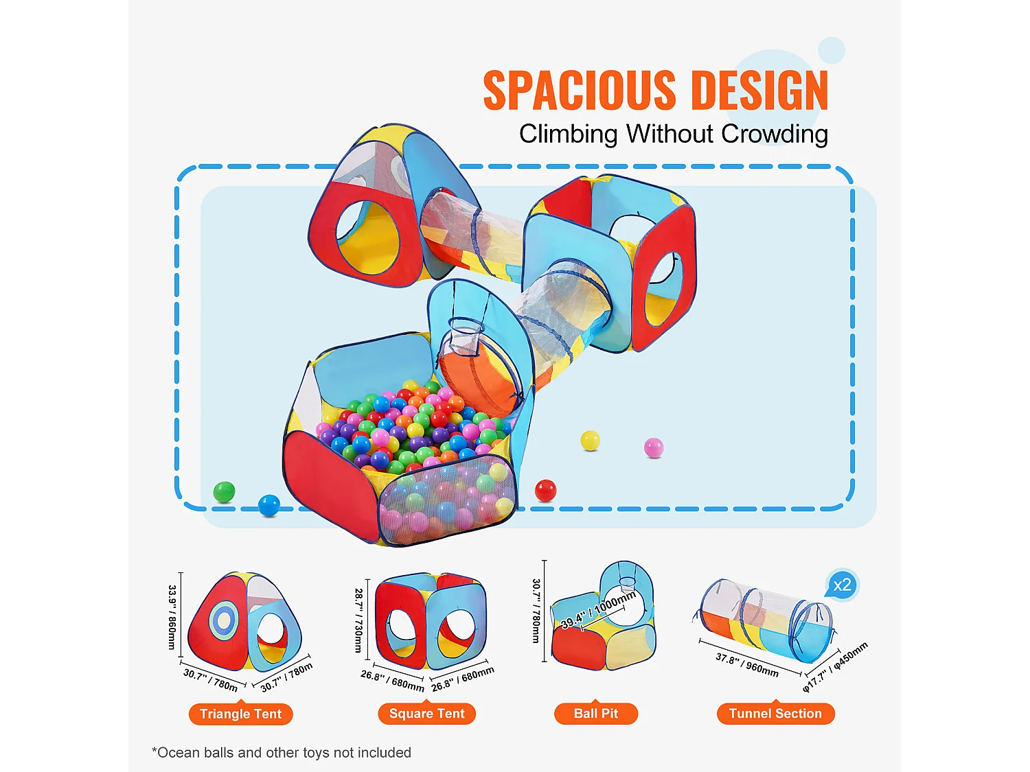 Tente de Jeu 5 en 1 pour Enfants SucceBuy avec Tunnel, Panier de Basket pour Tout-Petits, Garçons et Filles