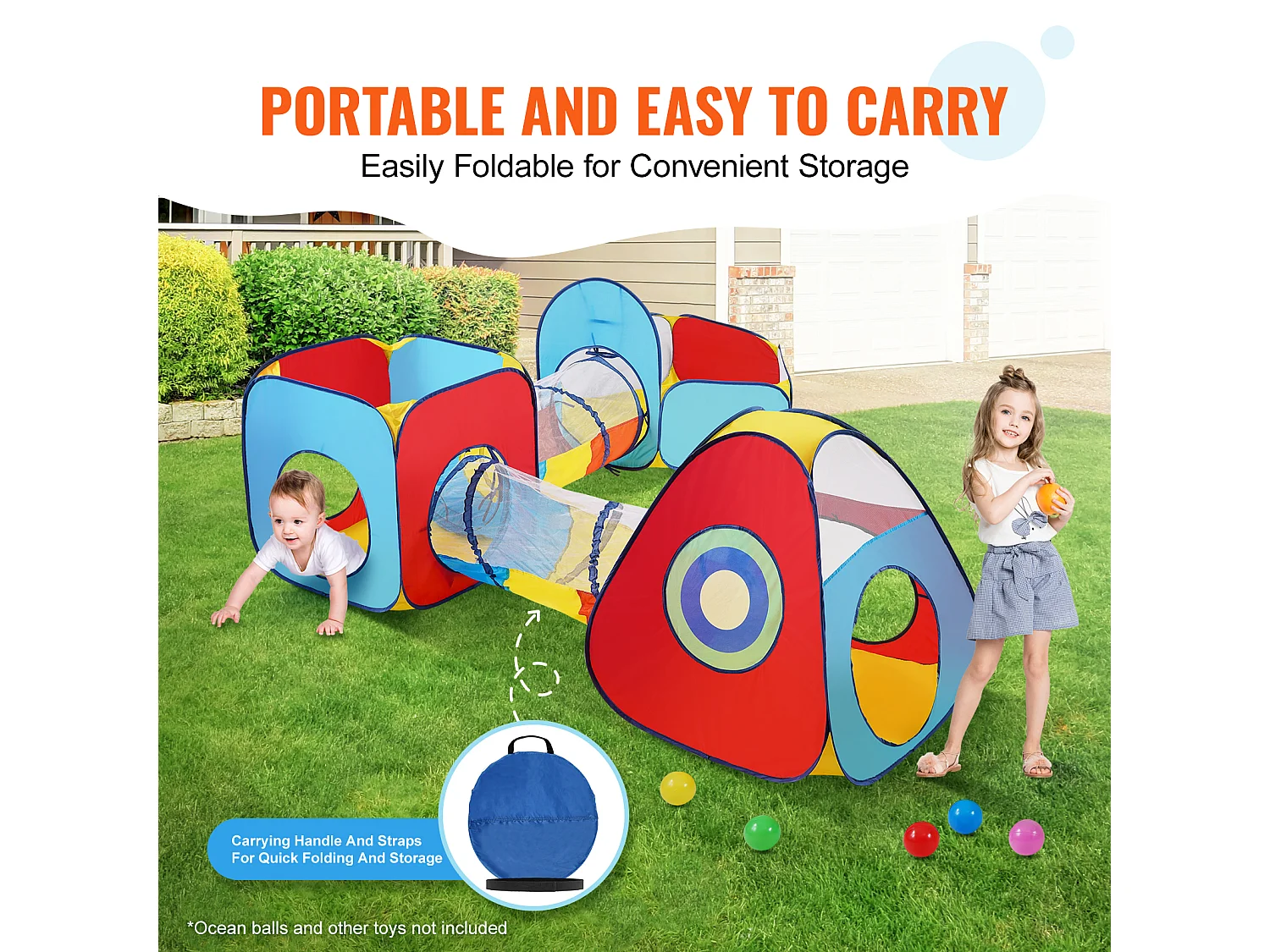 Tente de Jeu 5 en 1 pour Enfants SucceBuy avec Tunnel, Panier de Basket pour Tout-Petits, Garçons et Filles