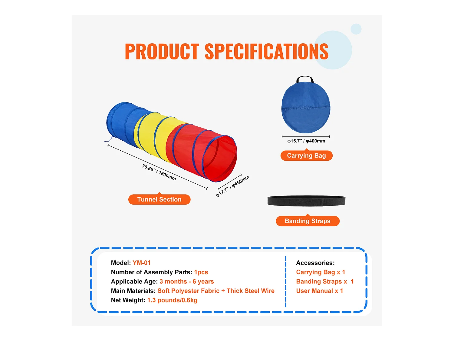 Tente SucceBuy Tunnel Rampant Escamotable pour Enfants, pour Tout-Petits et Animaux de Compagnie avec Étui de Transport