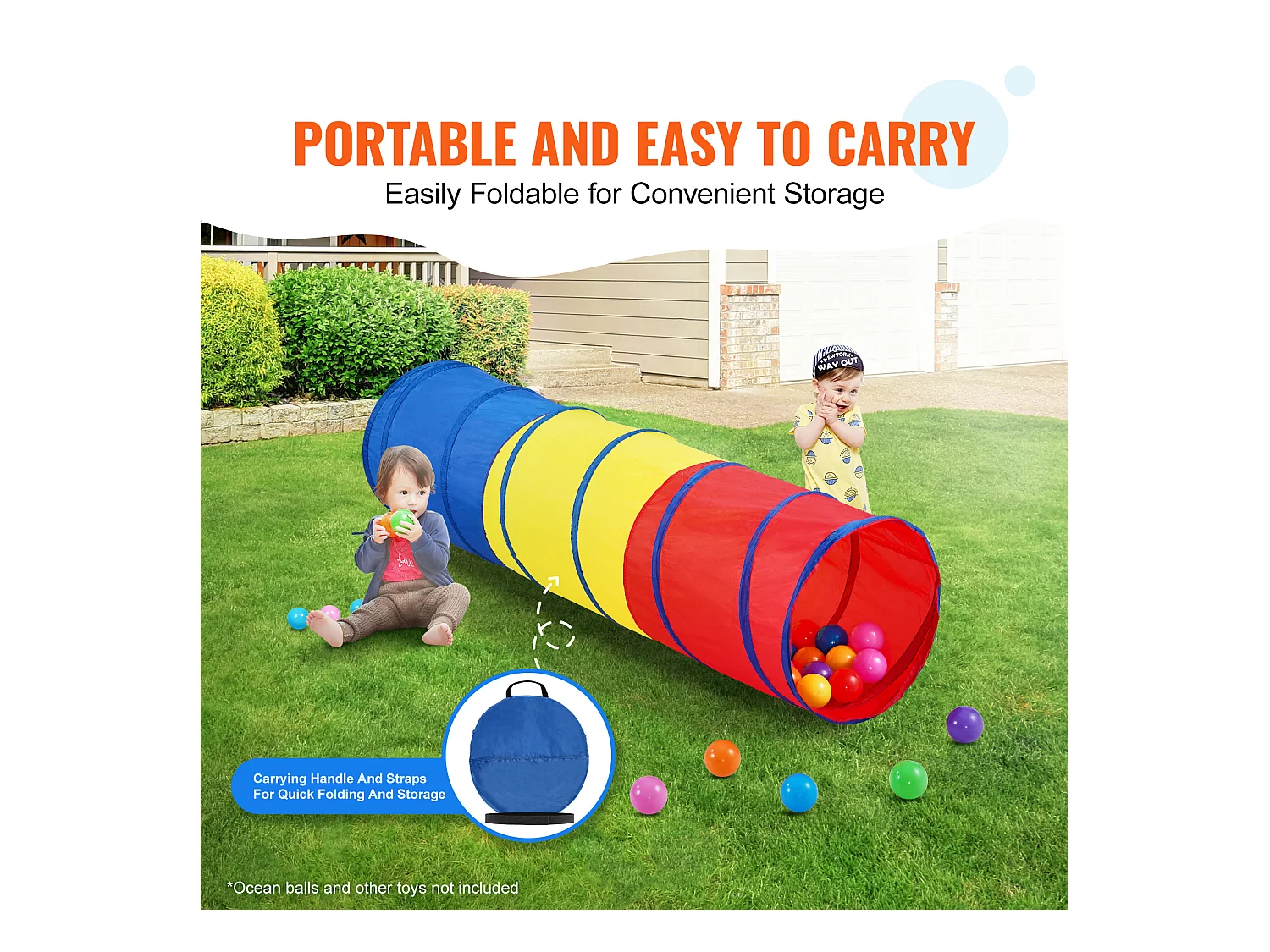 Tente SucceBuy Tunnel Rampant Escamotable pour Enfants, pour Tout-Petits et Animaux de Compagnie avec Étui de Transport