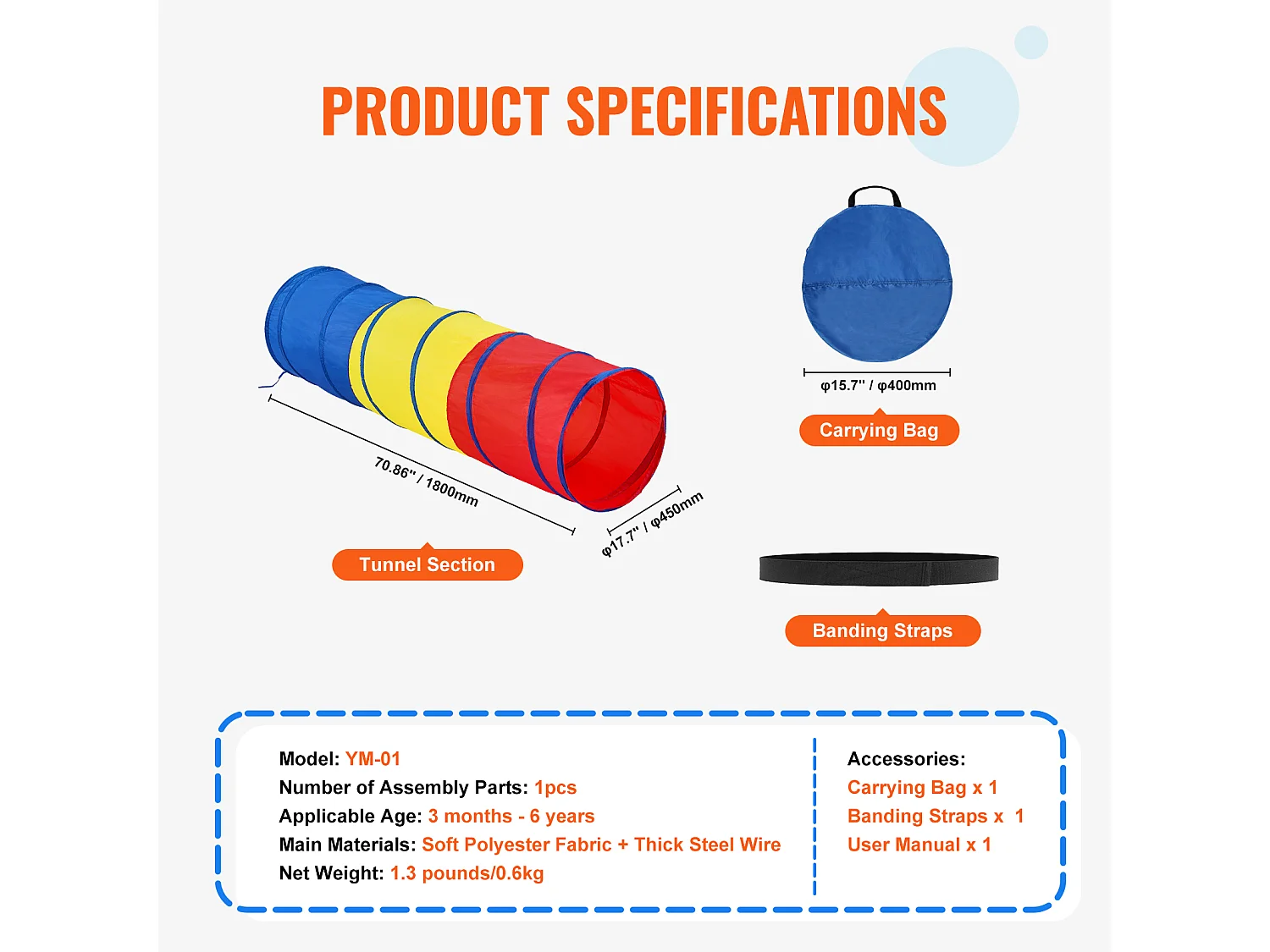Tente SucceBuy Tunnel Rampant Escamotable pour Enfants, pour Tout-Petits et Animaux de Compagnie avec Étui de Transport