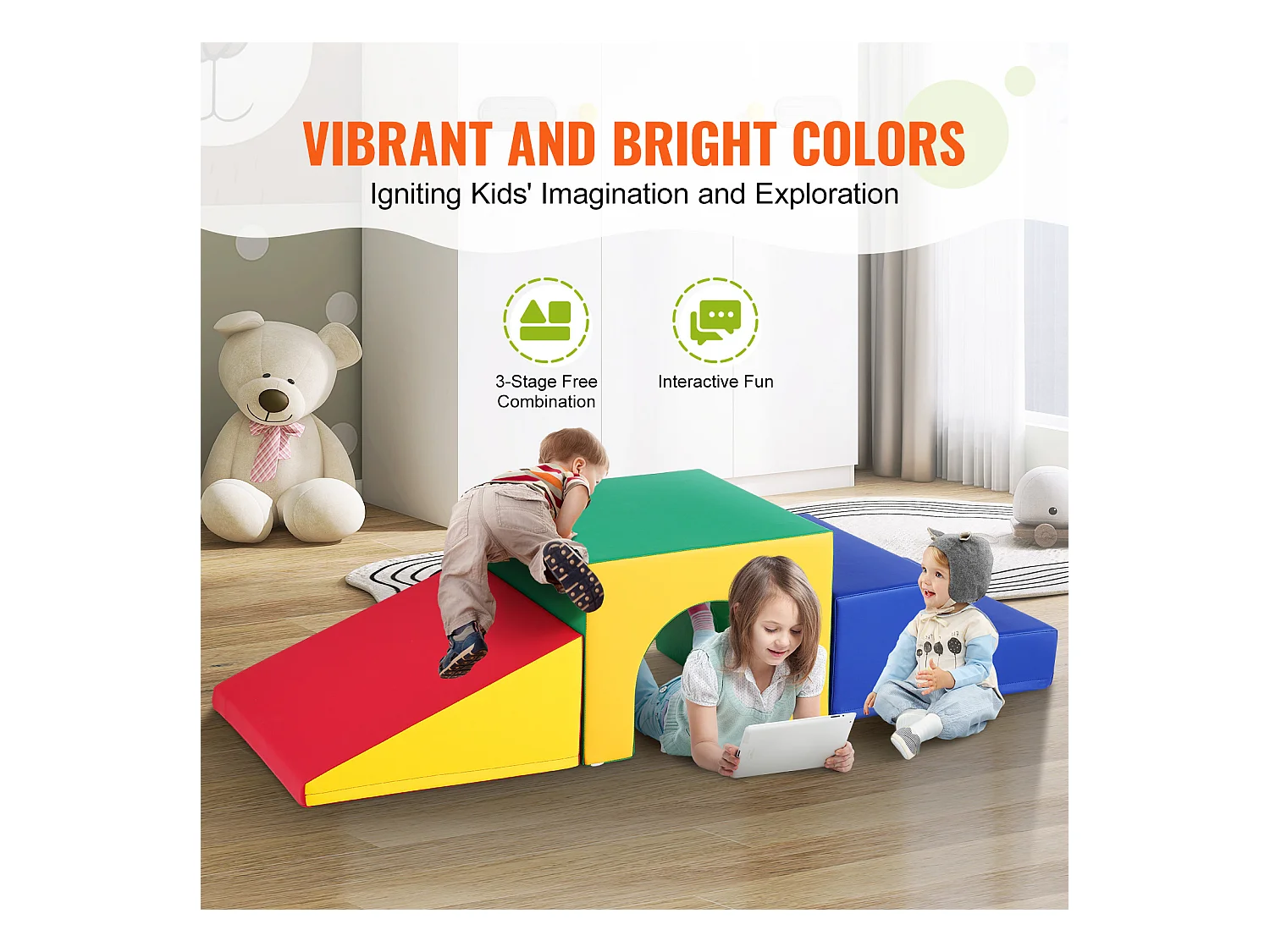 Grimpeur SucceBuy Ensemble de Jeu pour Tout-Petits Single Tunnel Climber, Blocs D'Escalade en Mousse avec Escaliers et Rampe