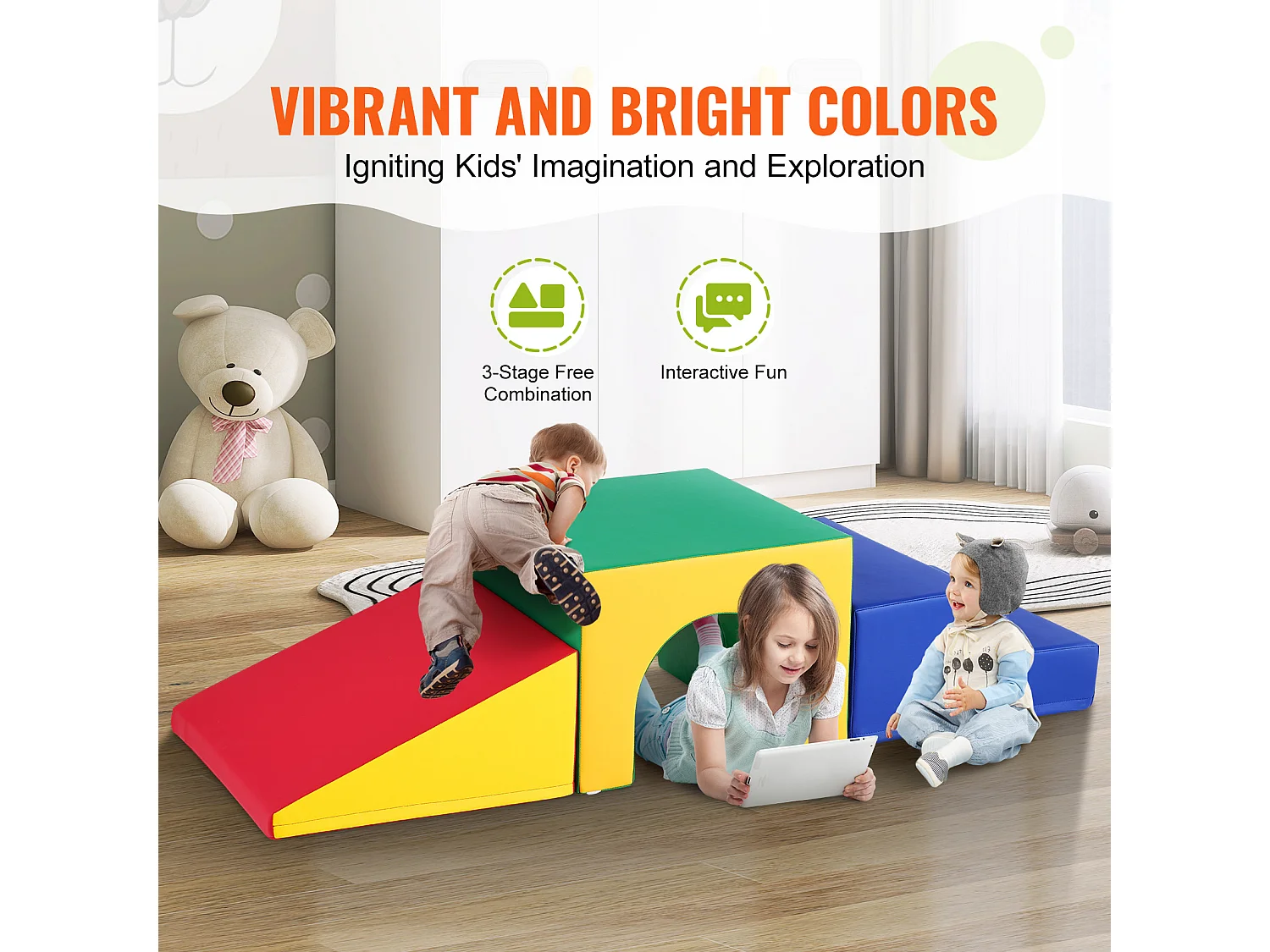 Grimpeur SucceBuy Ensemble de Jeu pour Tout-Petits Single Tunnel Climber, Blocs D'Escalade en Mousse avec Escaliers et Rampe