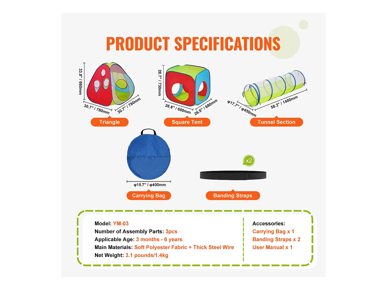 Tente SucceBuy, Cadeau pour Tout-Petits, Tente de Jeu et Tunnels pour Enfants, Garçons et Filles, Intérieur/Extérieur, Multicolore