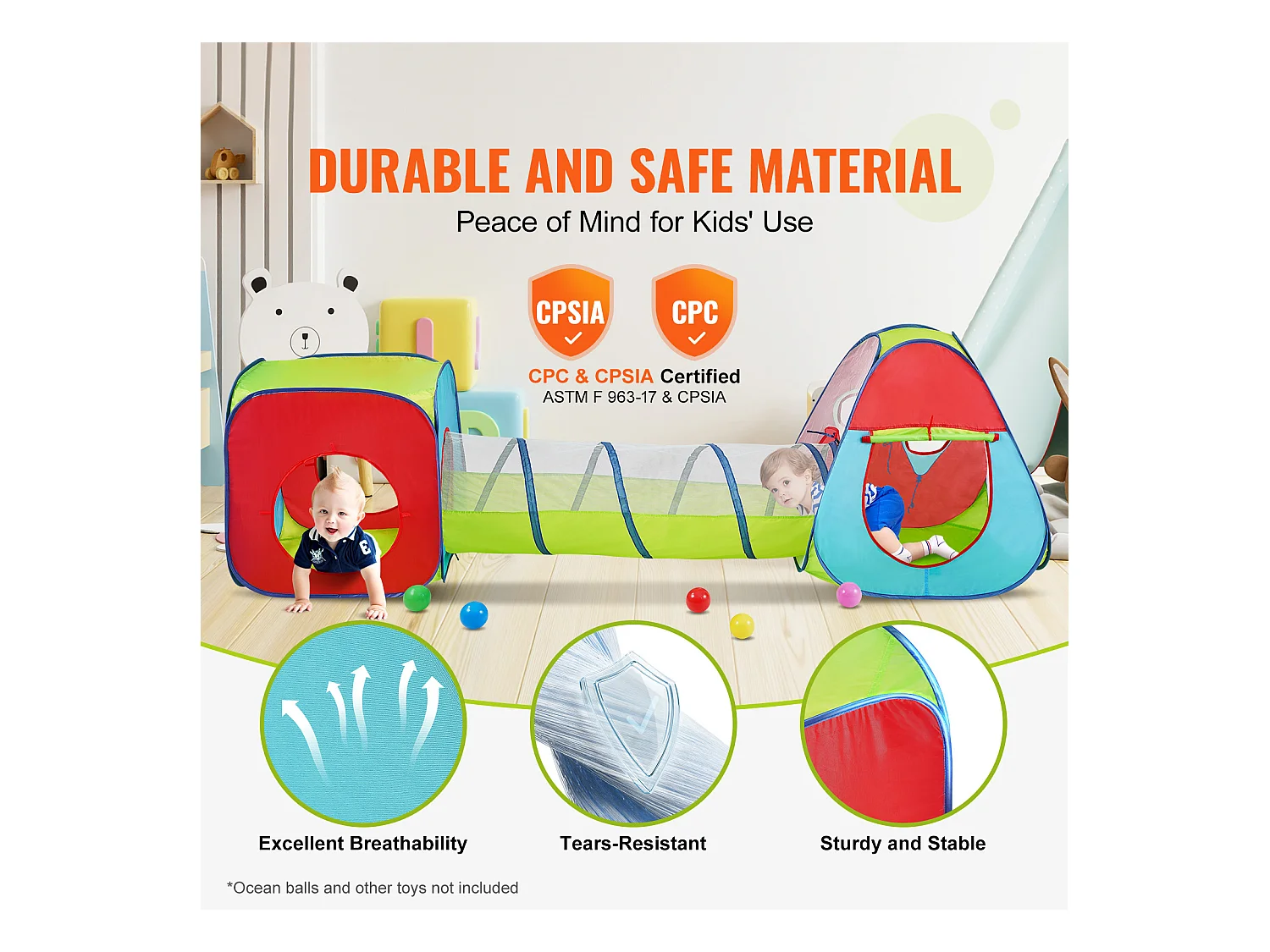 Tente SucceBuy, Cadeau pour Tout-Petits, Tente de Jeu et Tunnels pour Enfants, Garçons et Filles, Intérieur/Extérieur, Multicolore