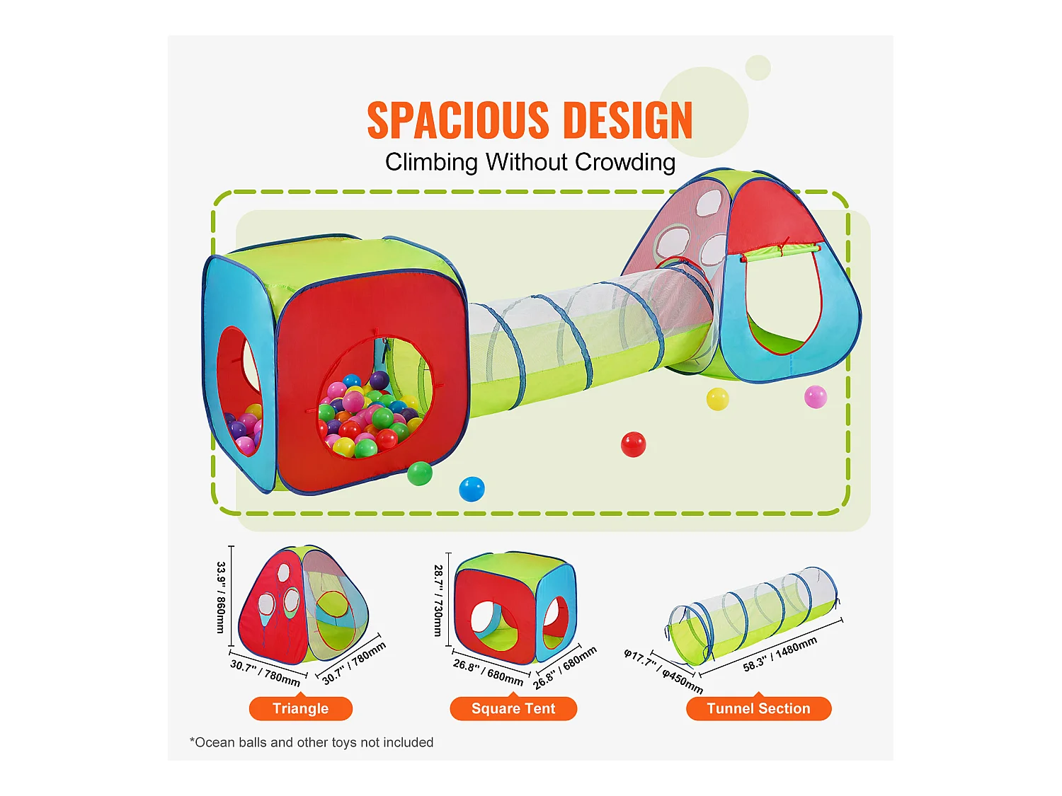 Tente SucceBuy, Cadeau pour Tout-Petits, Tente de Jeu et Tunnels pour Enfants, Garçons et Filles, Intérieur/Extérieur, Multicolore