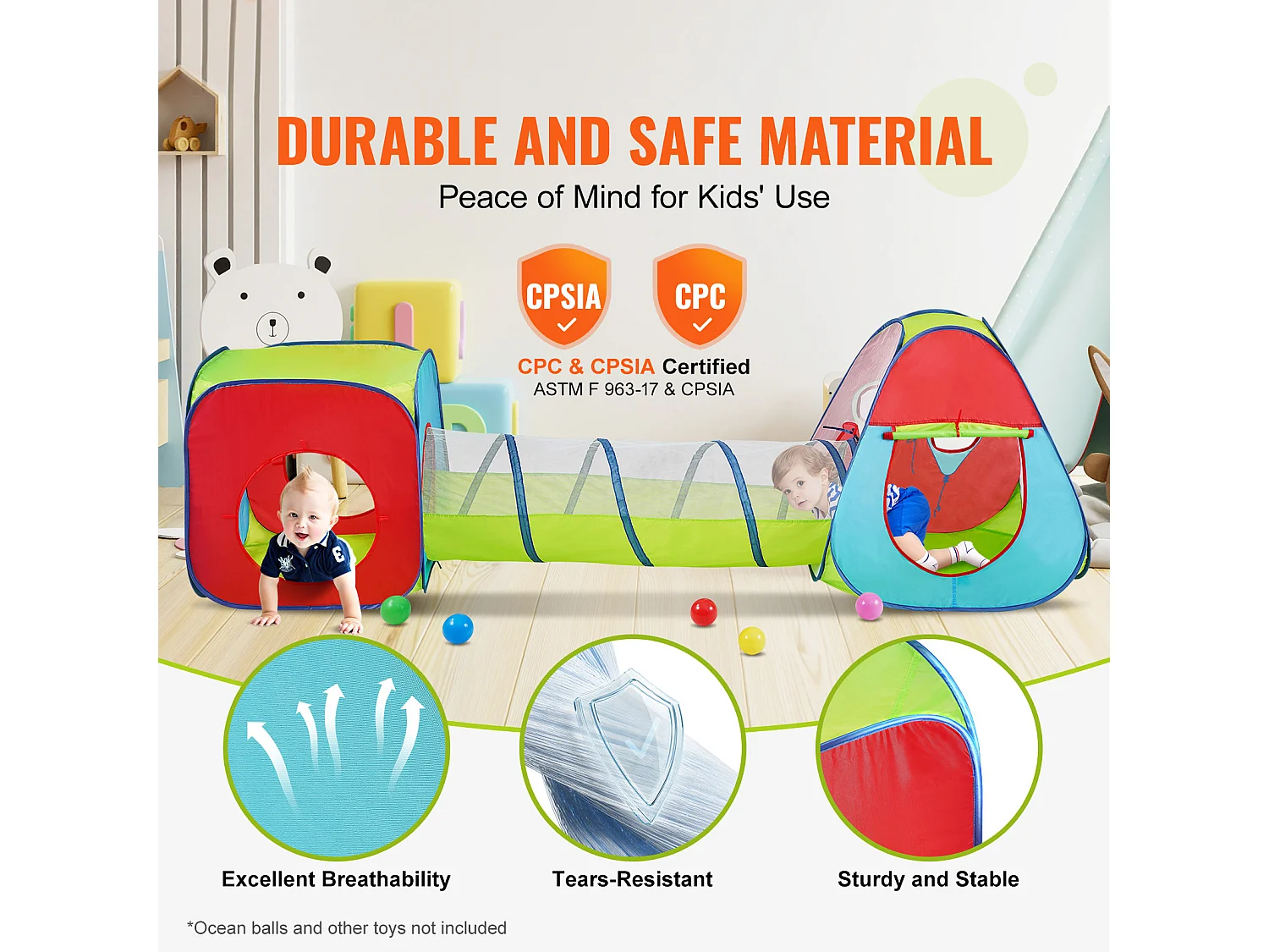 SucceBuy Namiot, Prezent dla Małych, Namiot do Gry i Tunele dla Dzieci, Chłopców i Dziewek, Wnętrza/Zewnątrz, Wielokolorowy