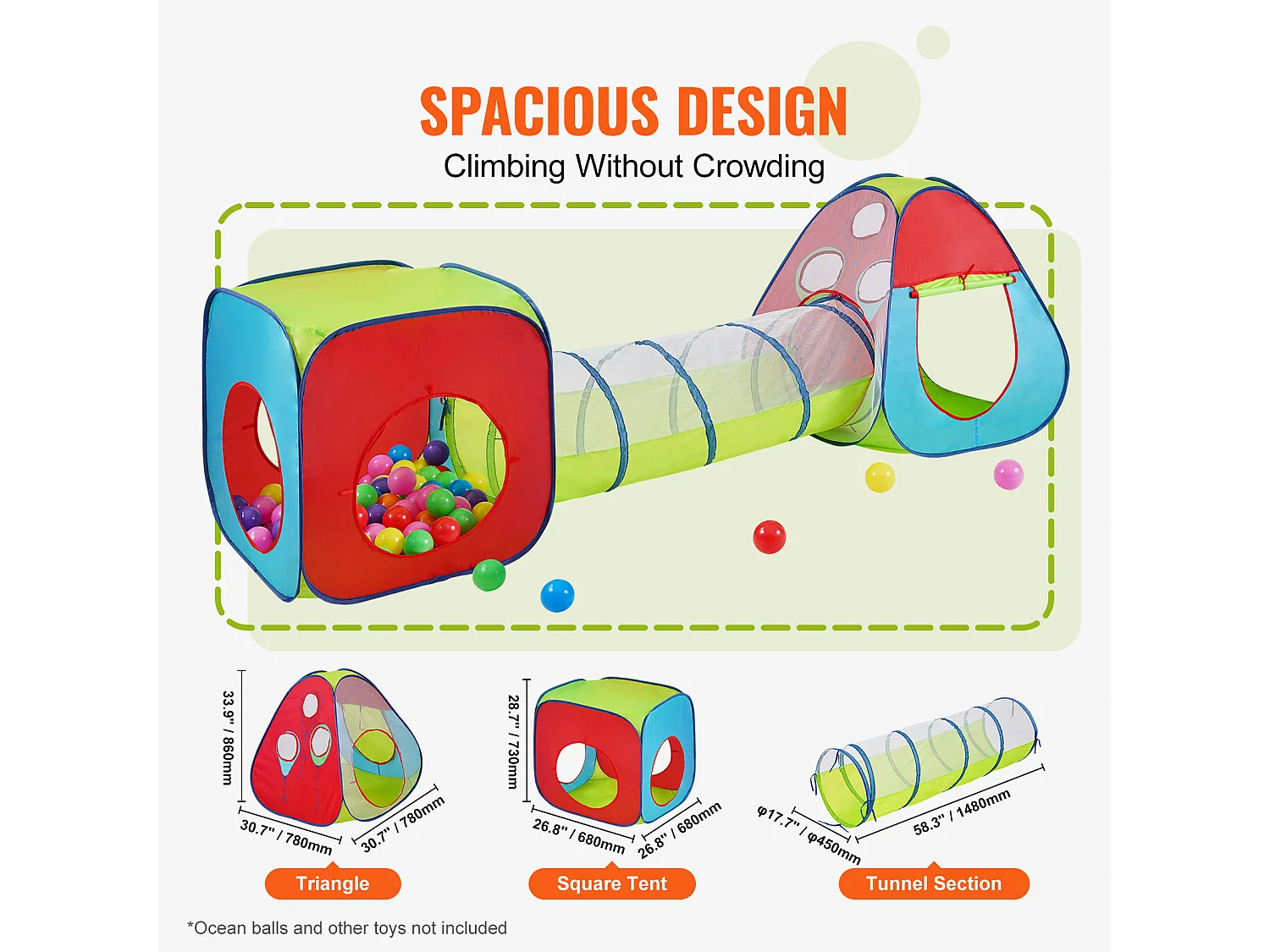 SucceBuy Namiot, Prezent dla Małych, Namiot do Gry i Tunele dla Dzieci, Chłopców i Dziewek, Wnętrza/Zewnątrz, Wielokolorowy