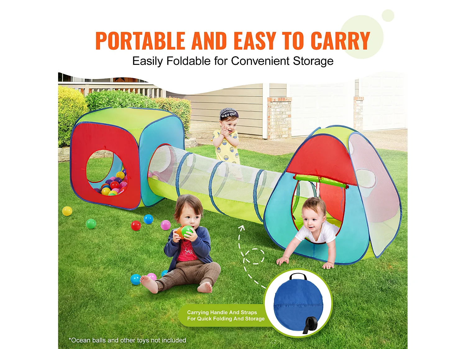 SucceBuy Namiot, Prezent dla Małych, Namiot do Gry i Tunele dla Dzieci, Chłopców i Dziewek, Wnętrza/Zewnątrz, Wielokolorowy