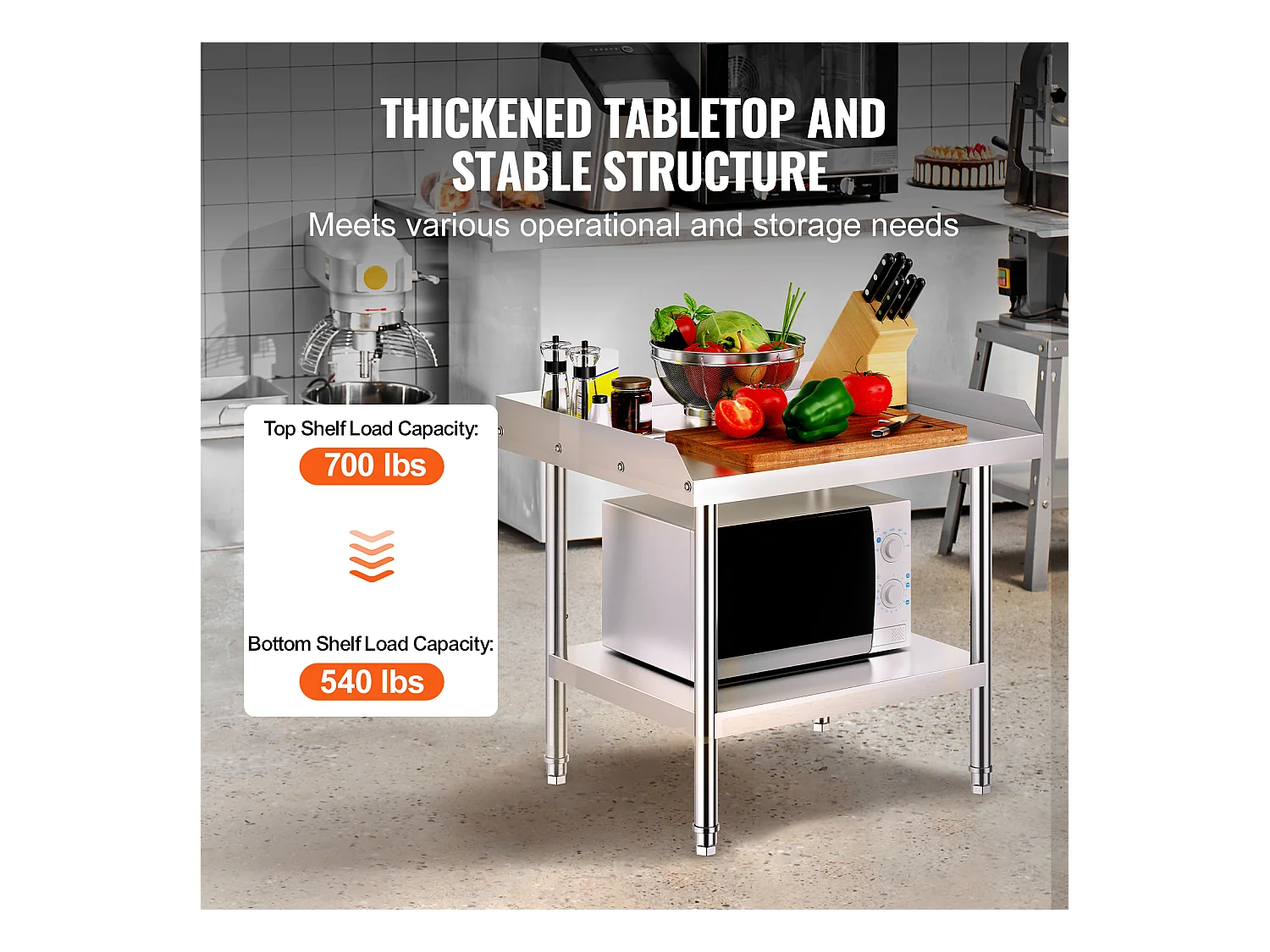Roestvrij Stalen Werktafel SucceBuy, 610 x 711 x 660 mm, Commerciële Tafel voor Voedselbereiding in Restaurant