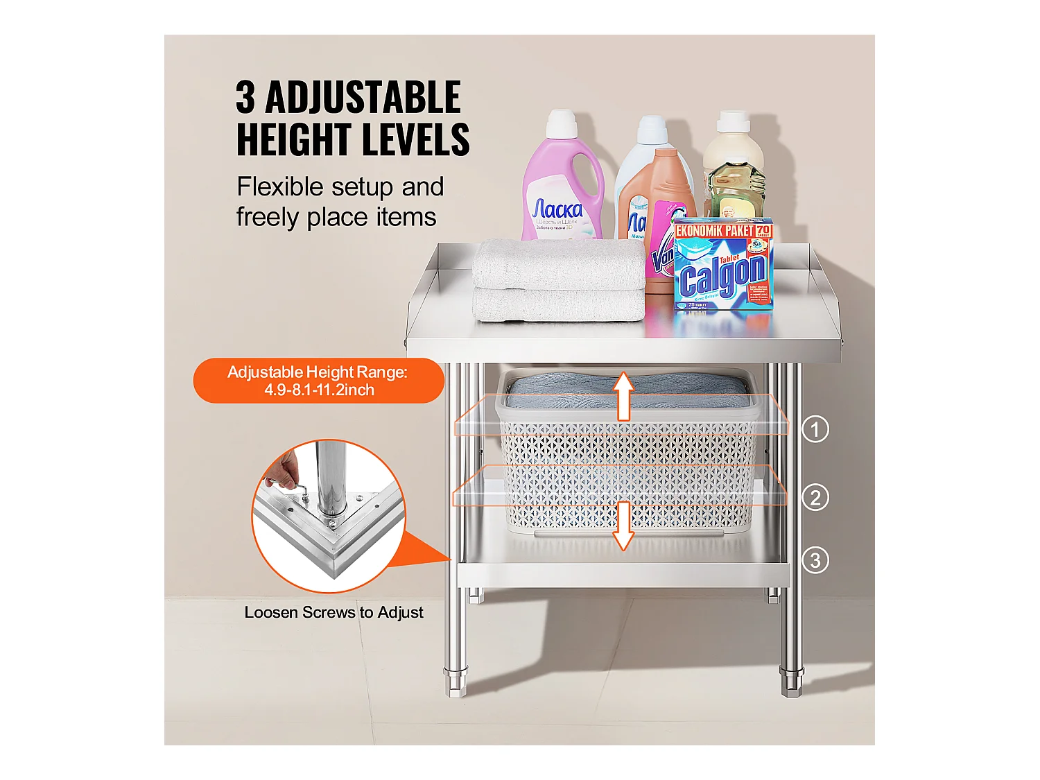Roestvrij Stalen Werktafel SucceBuy, 610 x 711 x 660 mm, Commerciële Tafel voor Voedselbereiding in Restaurant