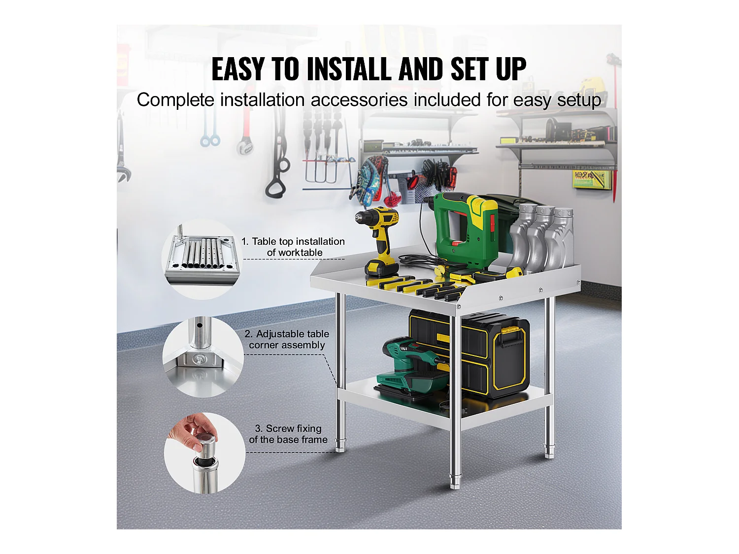 Roestvrij Stalen Werktafel SucceBuy, 610 x 711 x 660 mm, Commerciële Tafel voor Voedselbereiding in Restaurant
