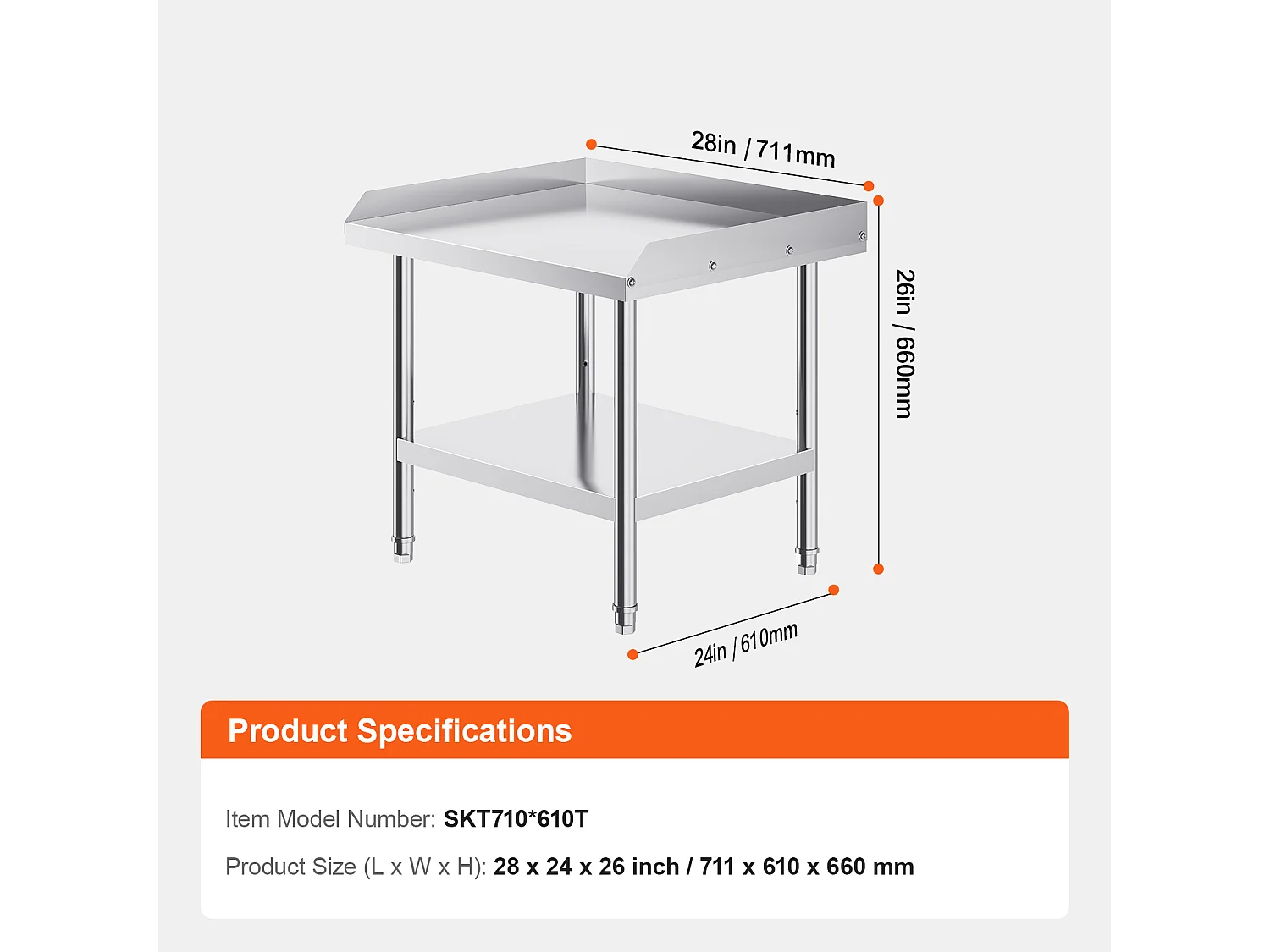 Mesa de Trabajo de Acero Inoxidable SucceBuy, 610 x 711 x 660 mm, Mesa de Preparación de Alimentos Comercial para Restaurante