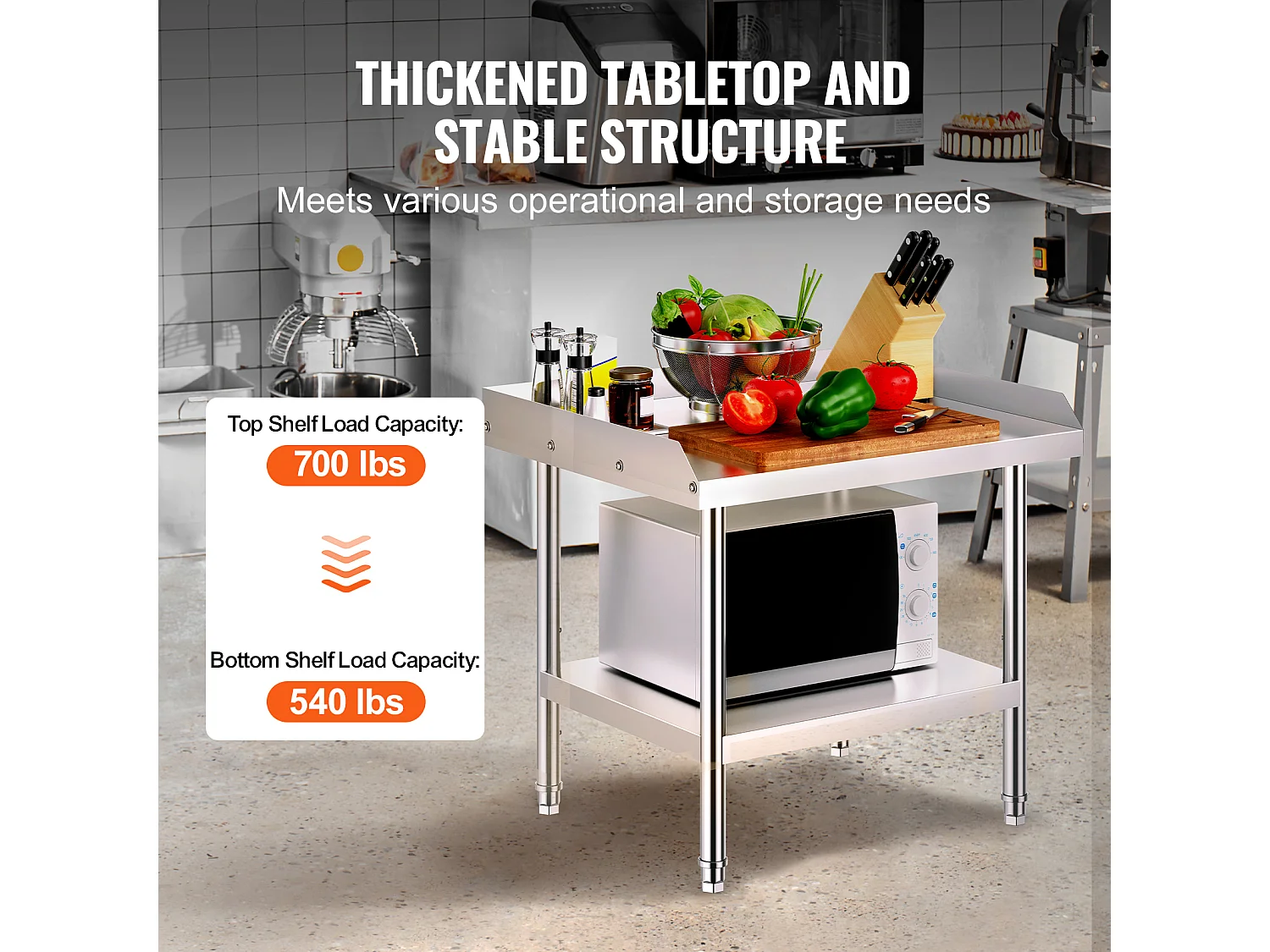 Mesa de Trabajo de Acero Inoxidable SucceBuy, 610 x 711 x 660 mm, Mesa de Preparación de Alimentos Comercial para Restaurante