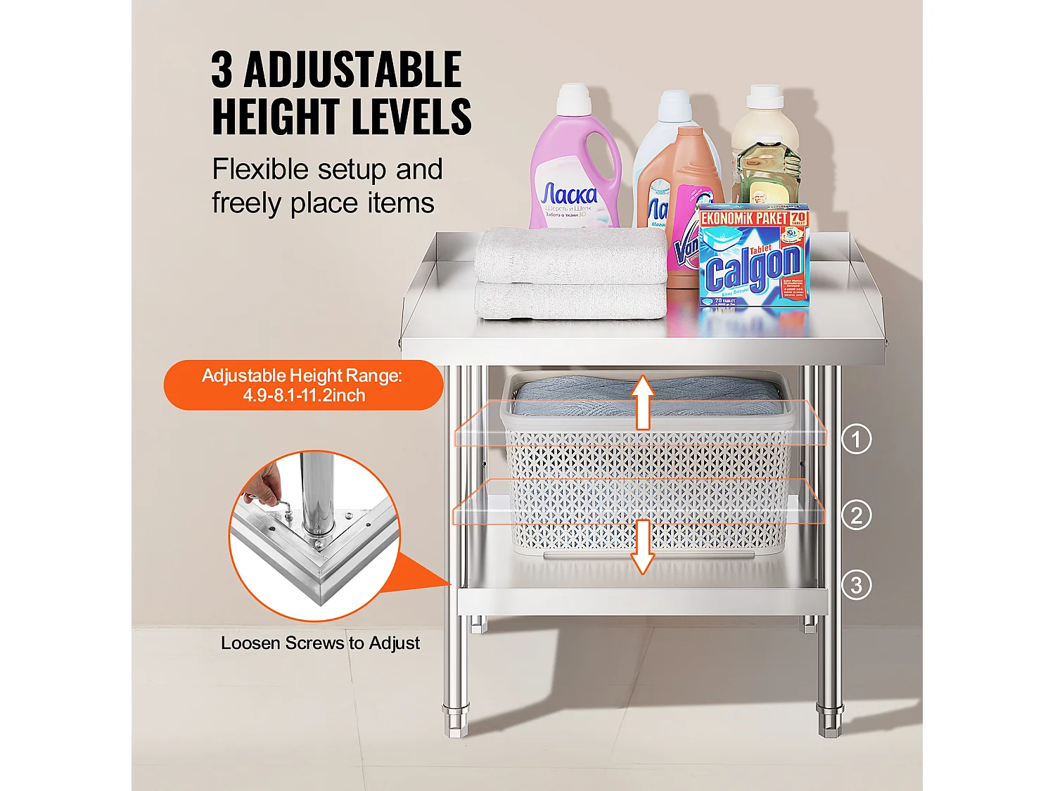 Mesa de Trabajo de Acero Inoxidable SucceBuy, 610 x 711 x 660 mm, Mesa de Preparación de Alimentos Comercial para Restaurante
