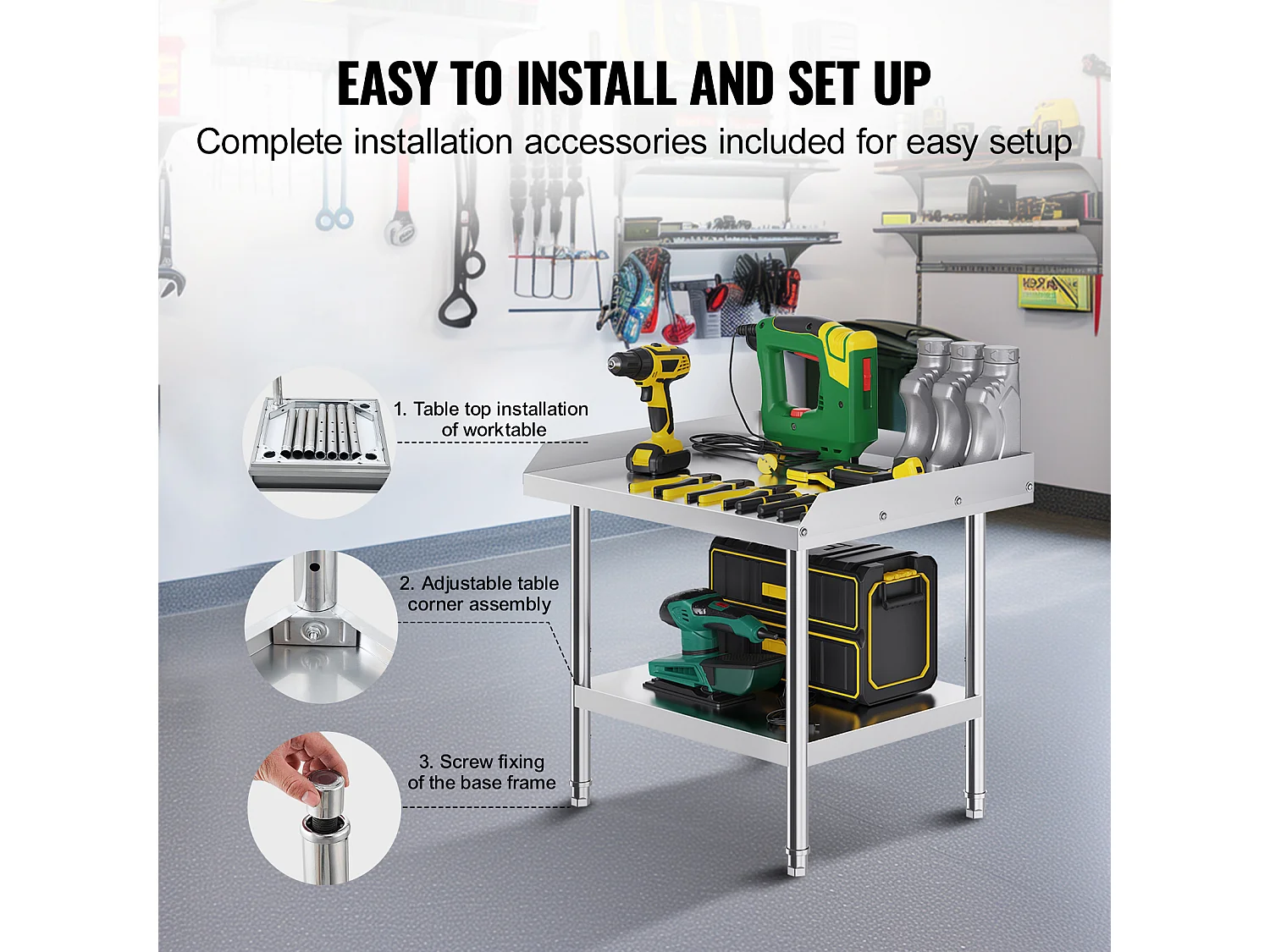 Mesa de Trabajo de Acero Inoxidable SucceBuy, 610 x 711 x 660 mm, Mesa de Preparación de Alimentos Comercial para Restaurante