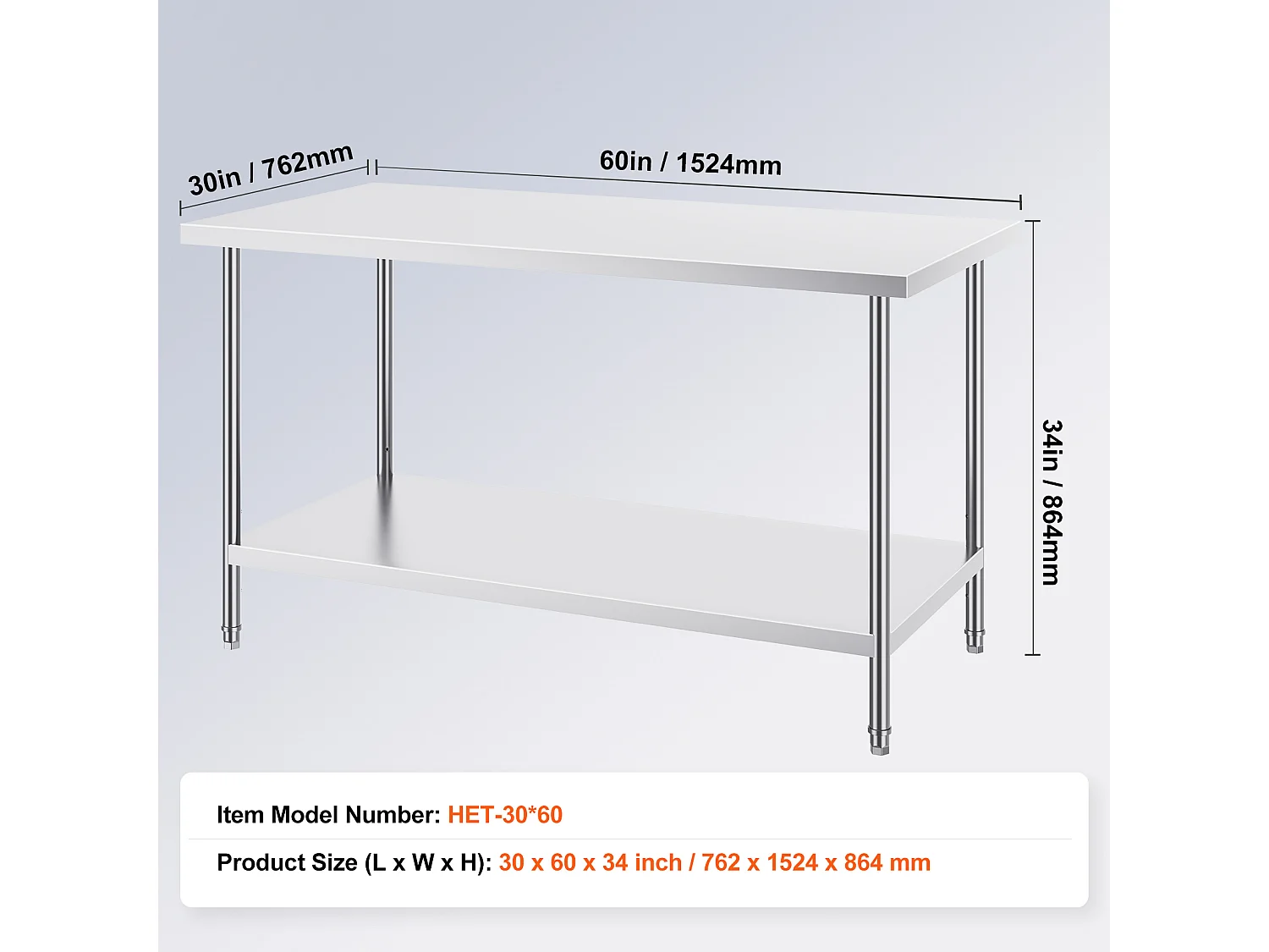 Table de Travail Cuisine SucceBuy, Table de Préparation en Acier Inoxydable, 76.2x152.4x86.36 cm, Poste de Travail Alimentaire Commercial