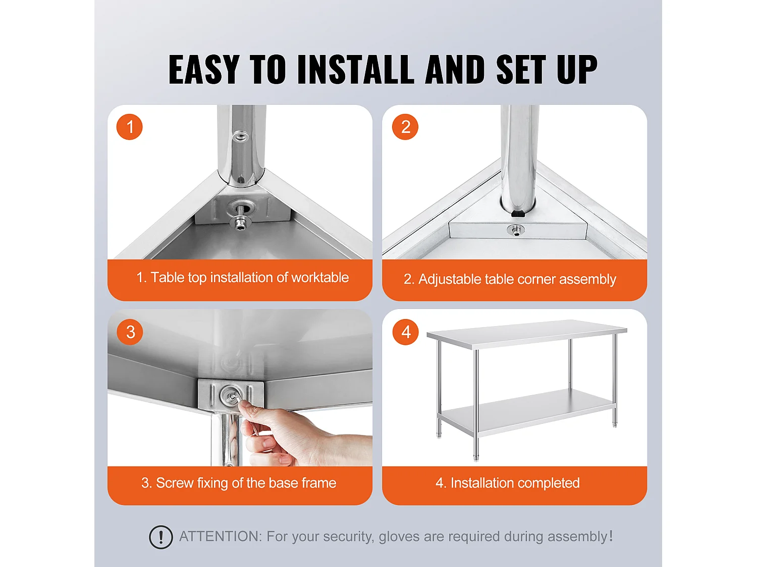 Table de Travail Cuisine SucceBuy, Table de Préparation en Acier Inoxydable, 76.2x152.4x86.36 cm, Poste de Travail Alimentaire Commercial