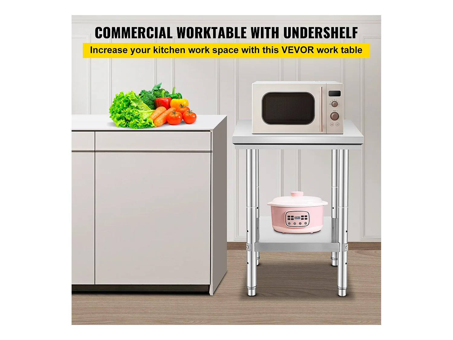 Table de Travail Cuisine SucceBuy, Table de Préparation en Acier Inoxydable, 60.96x60.96x78.74 cm