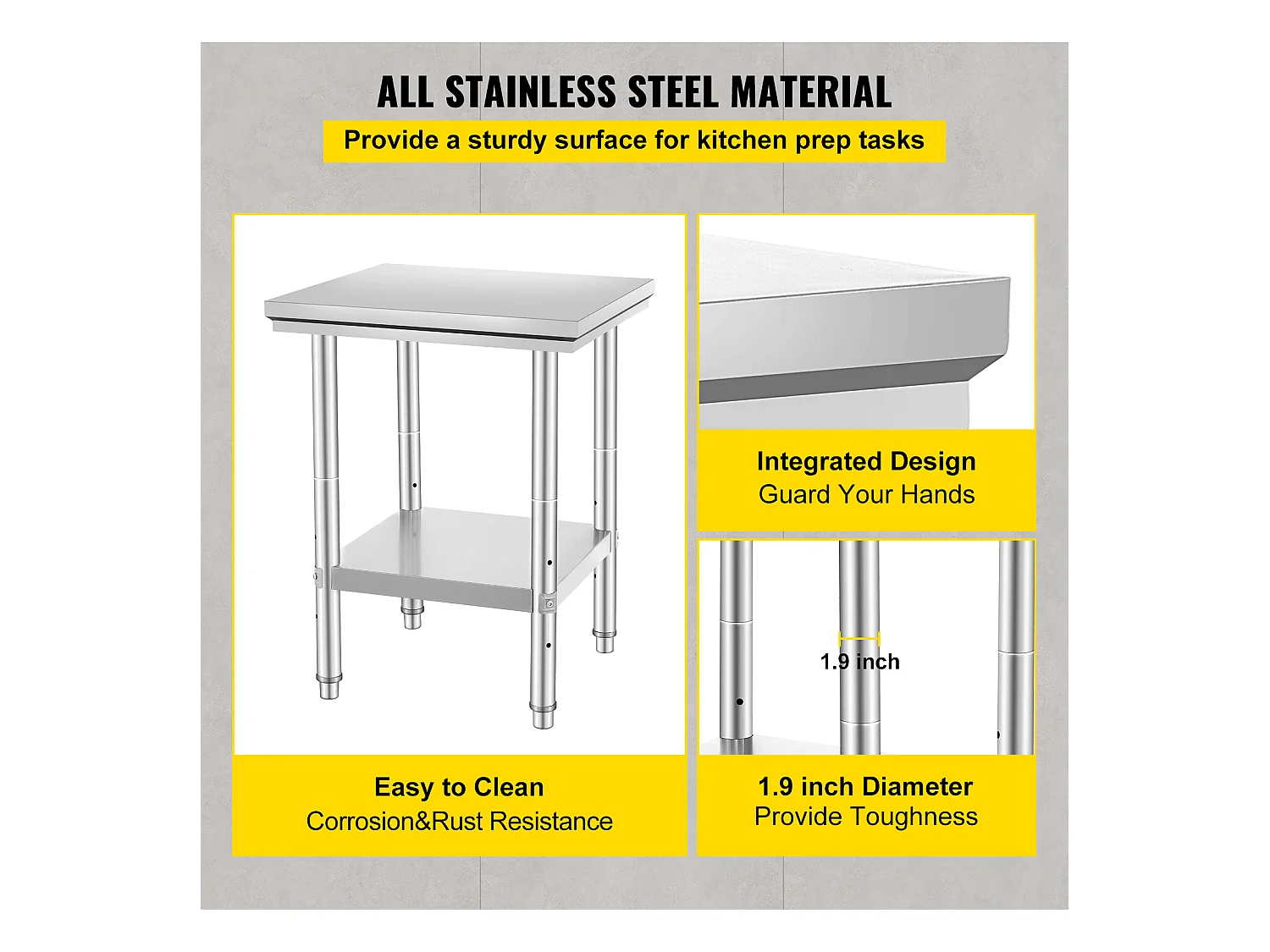 Table de Travail Cuisine SucceBuy, Table de Préparation en Acier Inoxydable, 60.96x60.96x78.74 cm