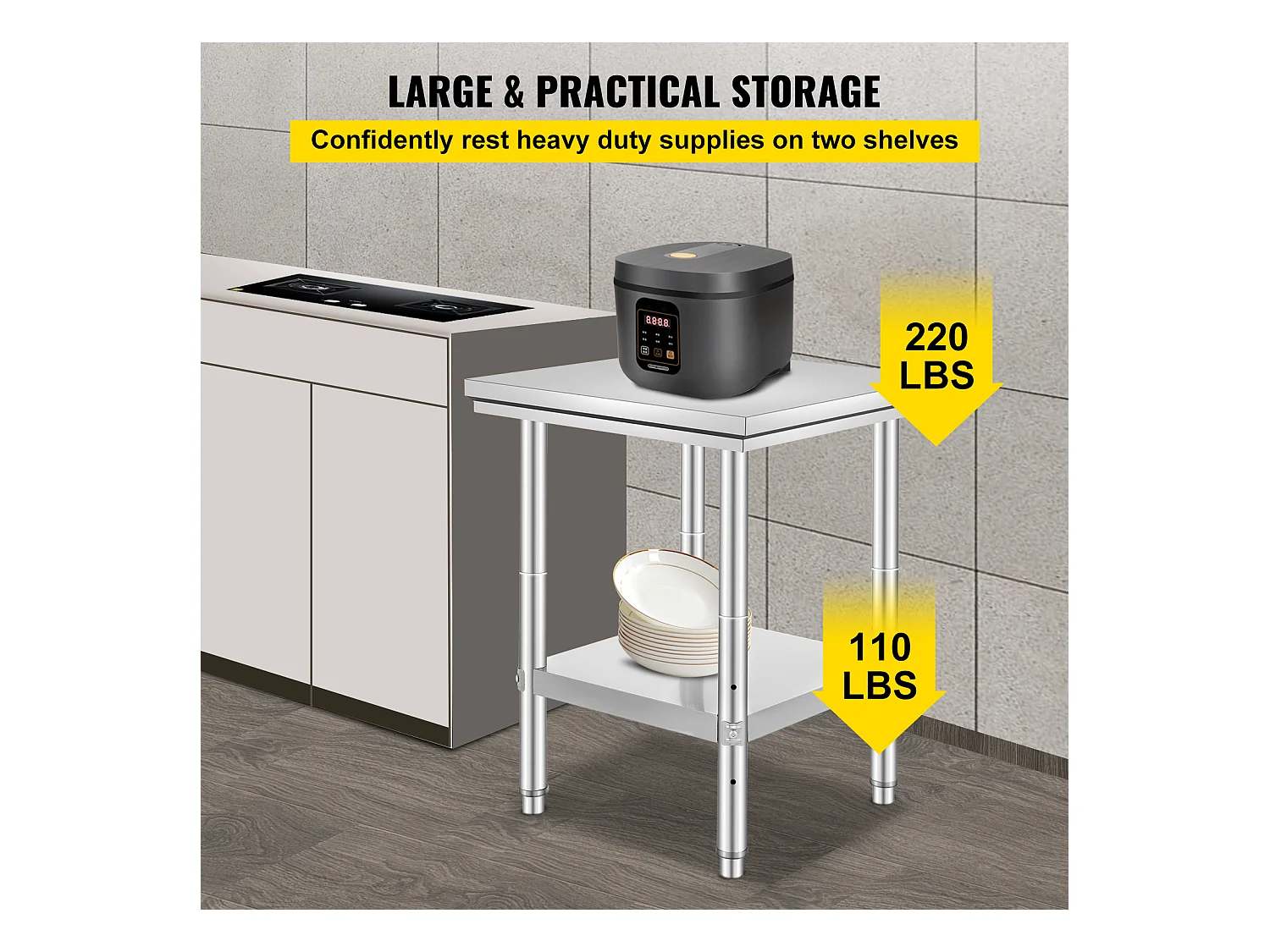 Table de Travail Cuisine SucceBuy, Table de Préparation en Acier Inoxydable, 60.96x60.96x78.74 cm