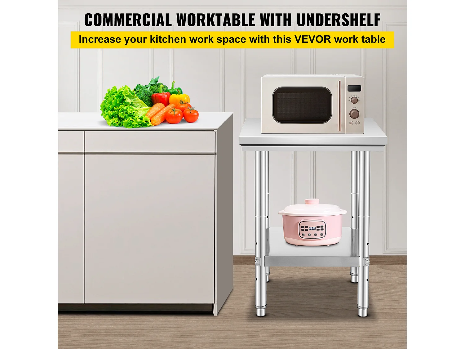 Table de Travail Cuisine SucceBuy, Table de Préparation en Acier Inoxydable, 60.96x60.96x78.74 cm