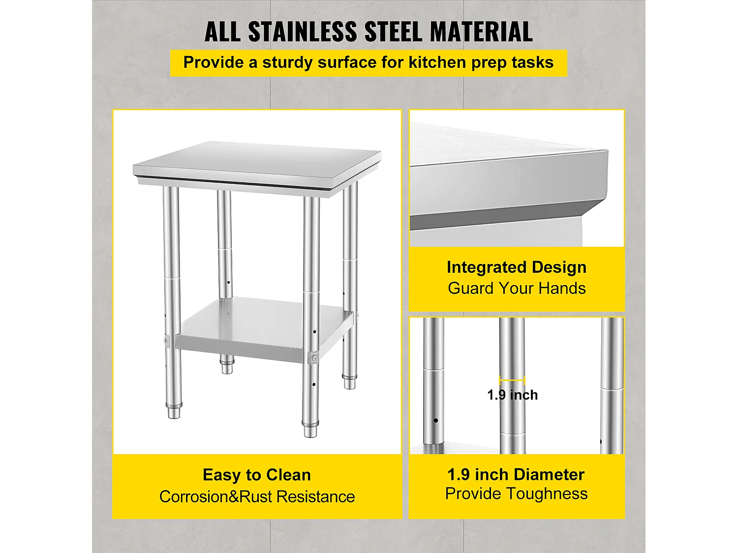 Table de Travail Cuisine SucceBuy, Table de Préparation en Acier Inoxydable, 60.96x60.96x78.74 cm