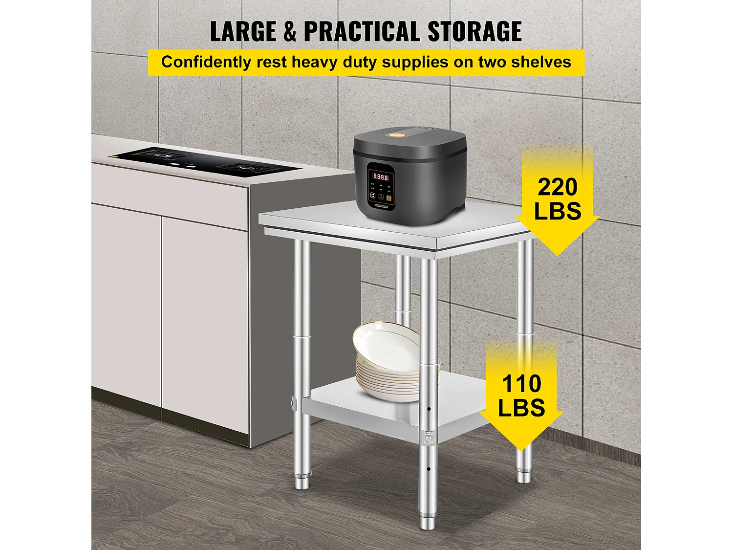 Table de Travail Cuisine SucceBuy, Table de Préparation en Acier Inoxydable, 60.96x60.96x78.74 cm