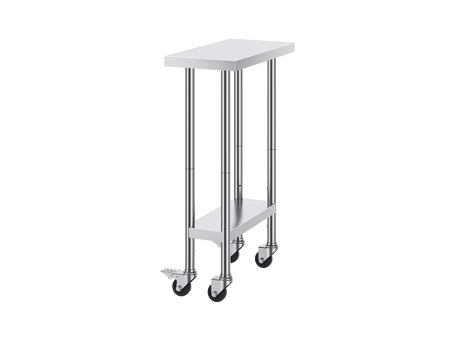 Arbeitsplatz für Küche SucceBuy, Arbeitsplatz aus Edelstahl, 60.96 x 30.48 cm, 4 Rollen, 3 einstellbare Höhenstufen