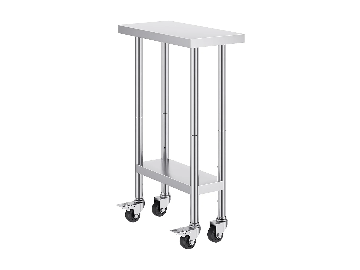 Table de Travail Cuisine SucceBuy, Table de Travail en Acier Inoxydable, 60.96 x 30.48 cm, 4 Roulettes, 3 Niveaux de Hauteur Réglables