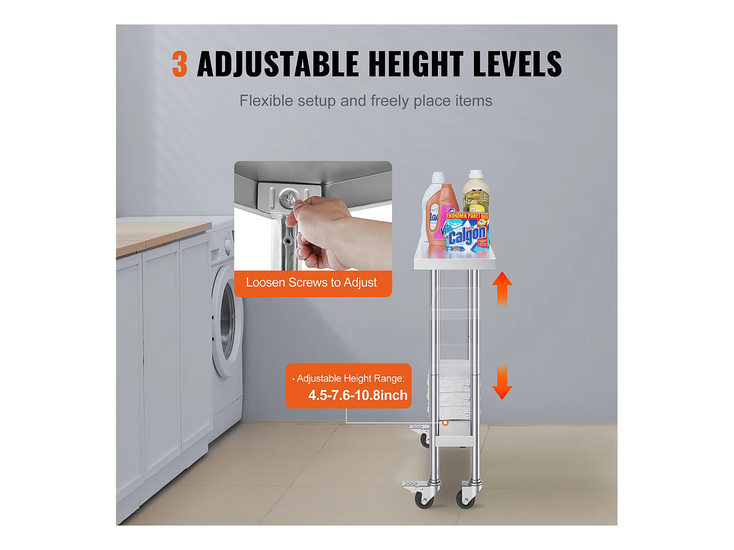 Table de Travail Cuisine SucceBuy 76.2 x 30.48 cm, Table de Préparation en Acier Inoxydable avec 4 Roulettes
