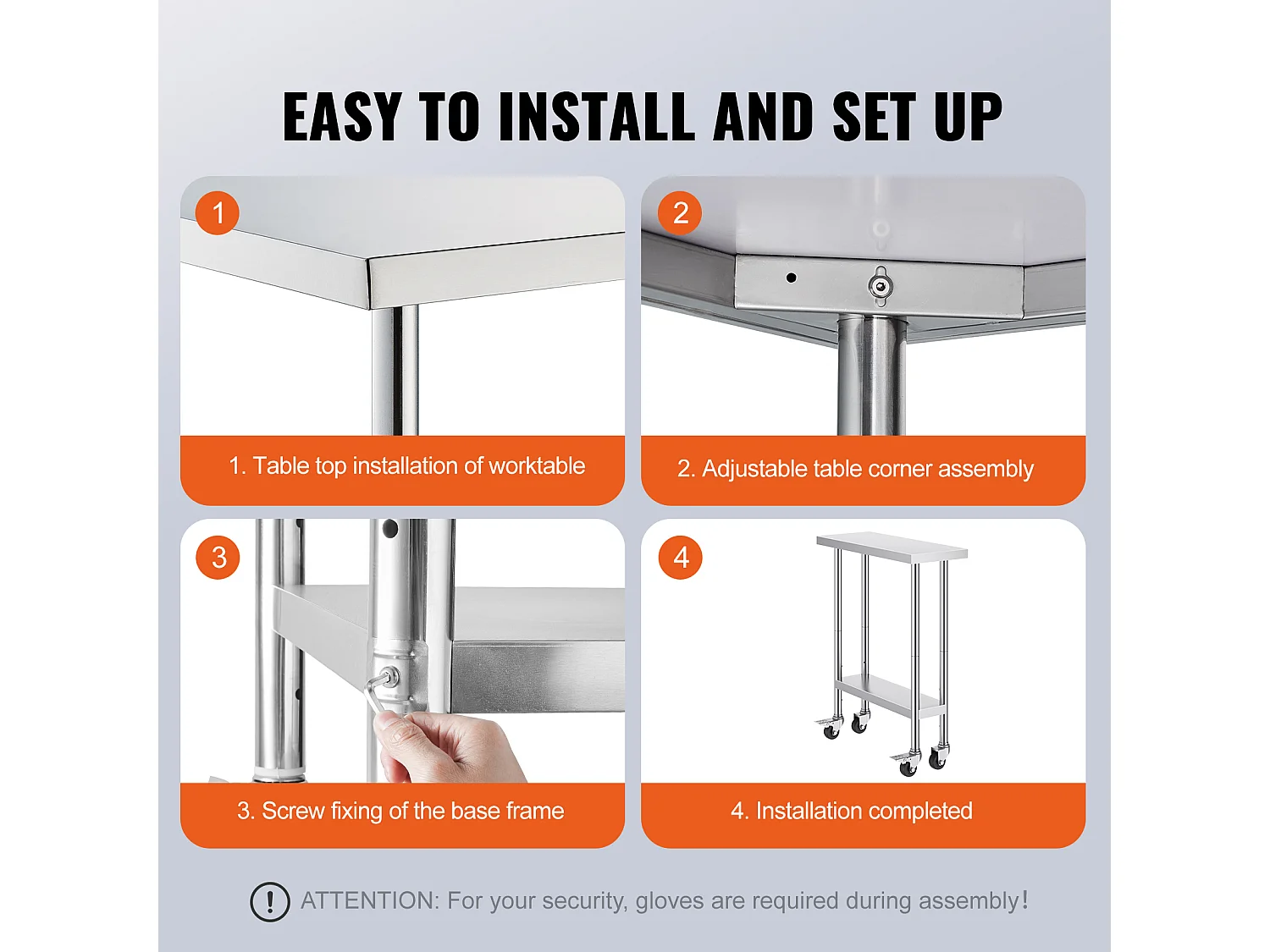 Table de Travail Cuisine SucceBuy 76.2 x 30.48 cm, Table de Préparation en Acier Inoxydable avec 4 Roulettes