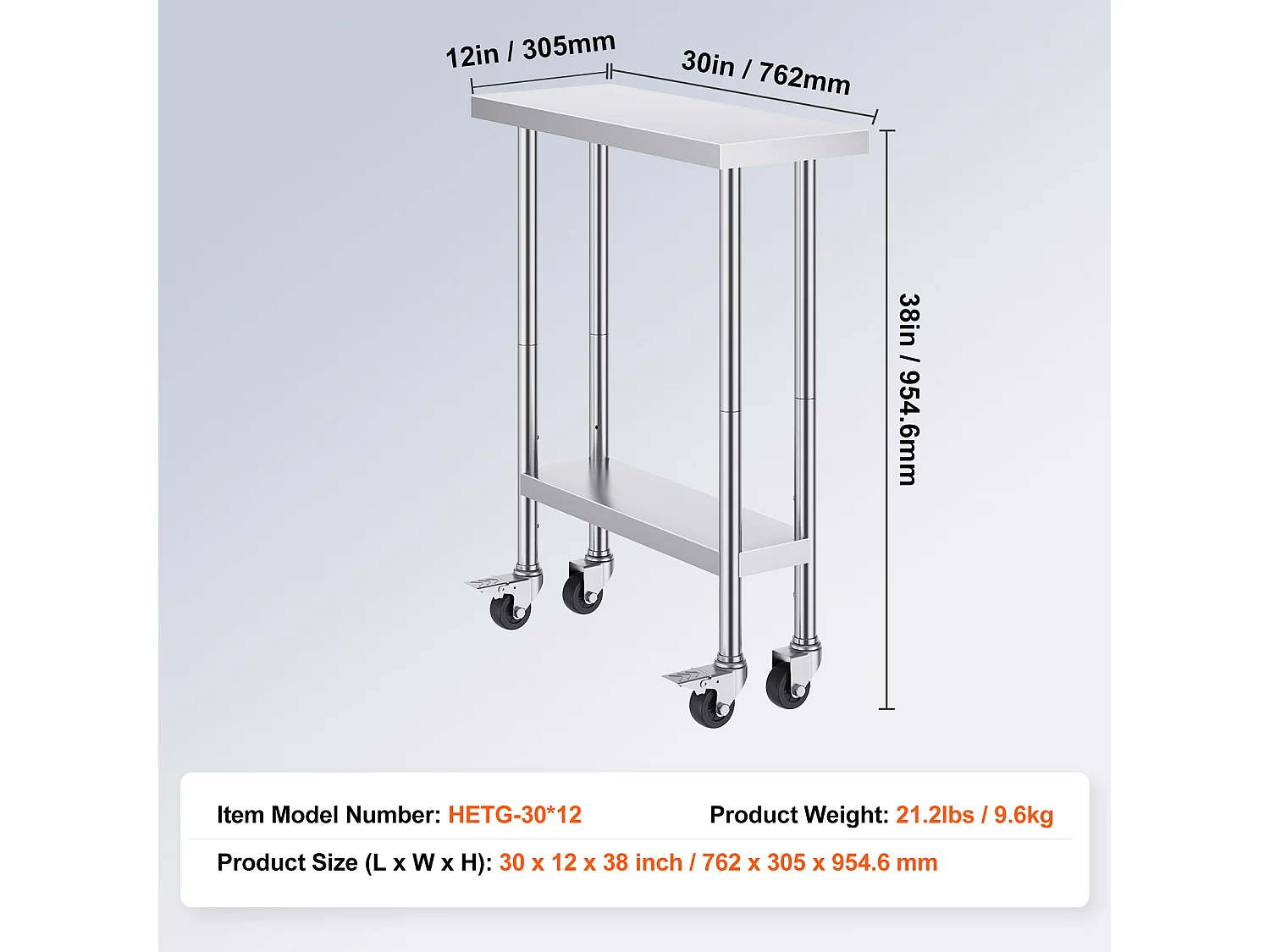 Table de Travail Cuisine SucceBuy 76.2 x 30.48 cm, Table de Préparation en Acier Inoxydable avec 4 Roulettes