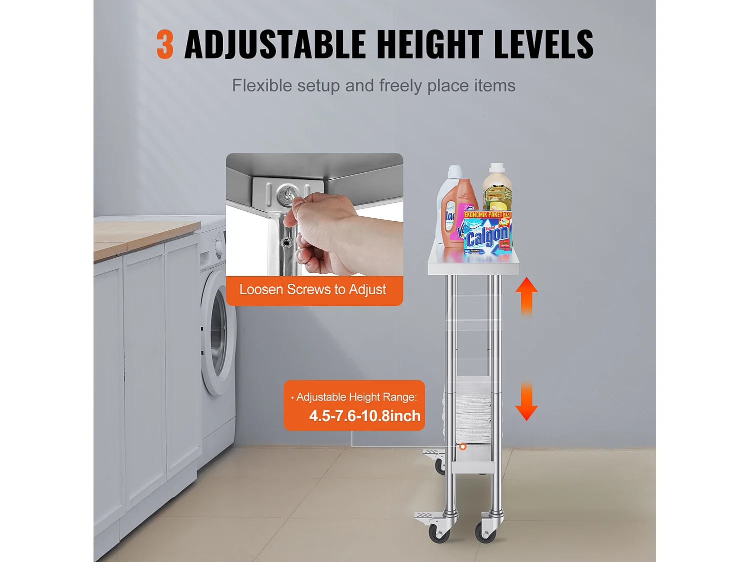 Table de Travail Cuisine SucceBuy 76.2 x 30.48 cm, Table de Préparation en Acier Inoxydable avec 4 Roulettes