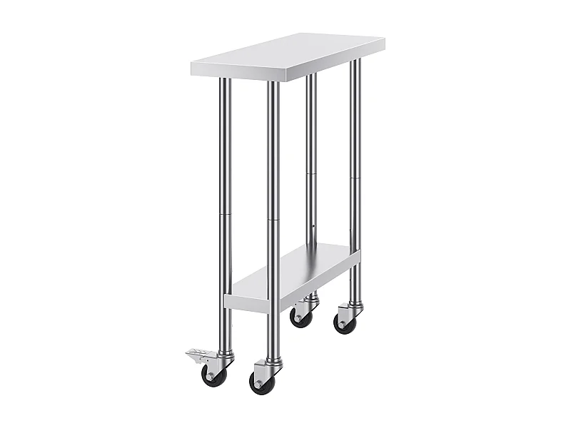 Table de Travail Cuisine SucceBuy 76.2 x 30.48 cm, Table de Préparation en Acier Inoxydable avec 4 Roulettes