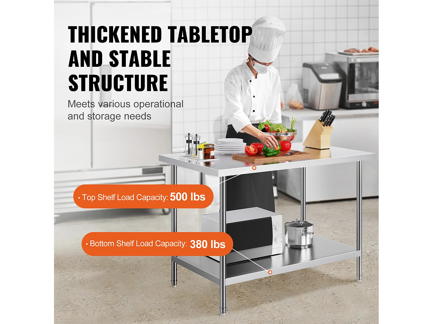 Stół Roboczy ze Stali Nierdzewnej SucceBuy, 762 x 1219 x 864 mm, Komercyjna Stacja Robocza dla Żywności