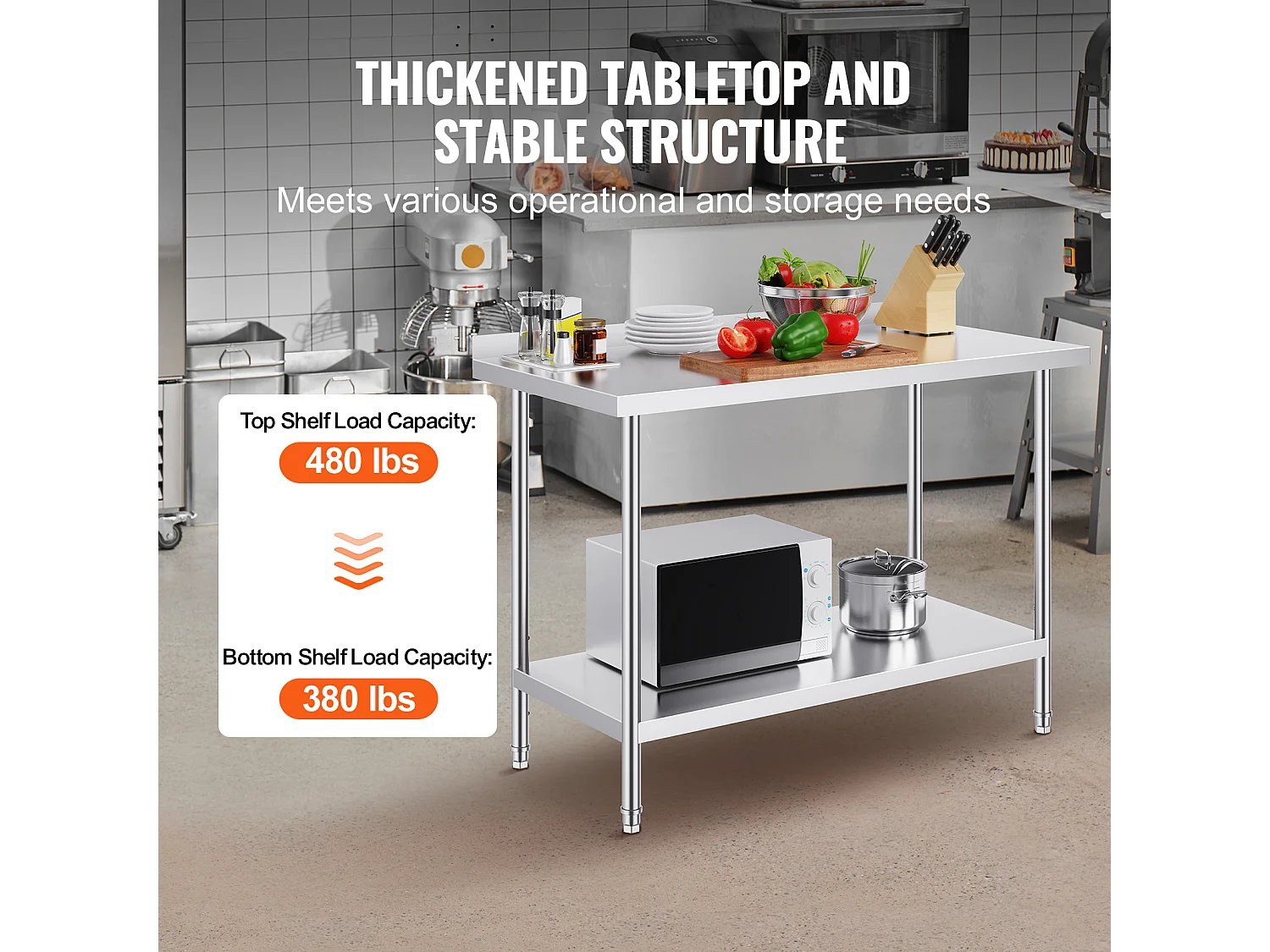 Table de Travail en Acier Inoxydable SucceBuy,610 x 1219 mm, Table de Préparation Alimentaire pour Cuisine Commerciale