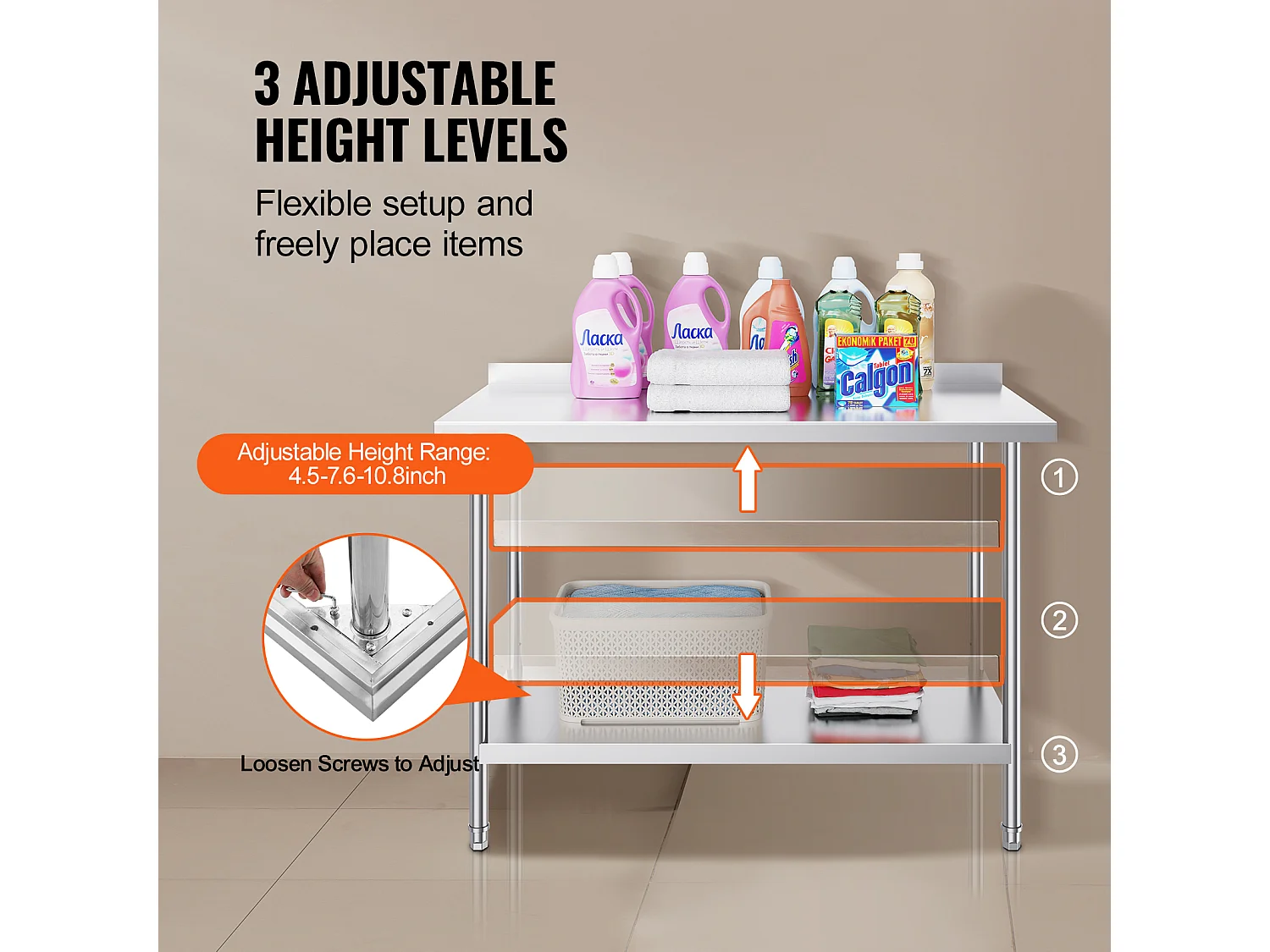Table de Travail en Acier Inoxydable SucceBuy,610 x 1219 mm, Table de Préparation Alimentaire pour Cuisine Commerciale