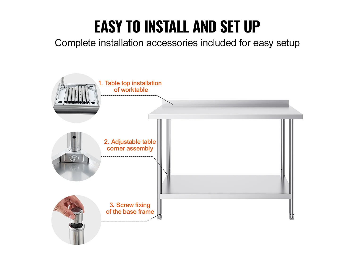 Table de Travail en Acier Inoxydable SucceBuy,610 x 1219 mm, Table de Préparation Alimentaire pour Cuisine Commerciale