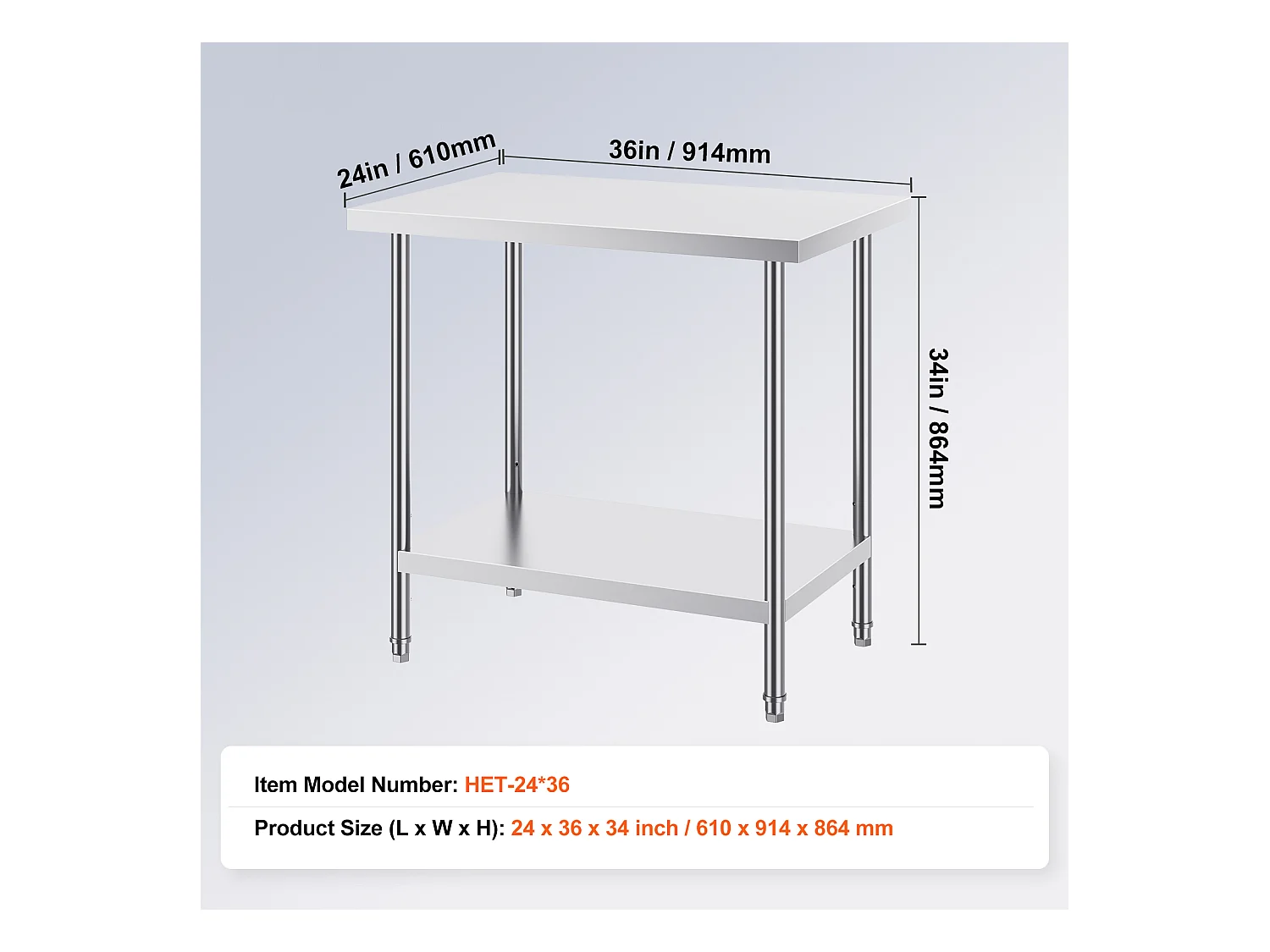 Table de Travail Cuisine SucceBuy 60.96x91.44x86.36 cm, Table de Préparation de Travail en Acier Inoxydable