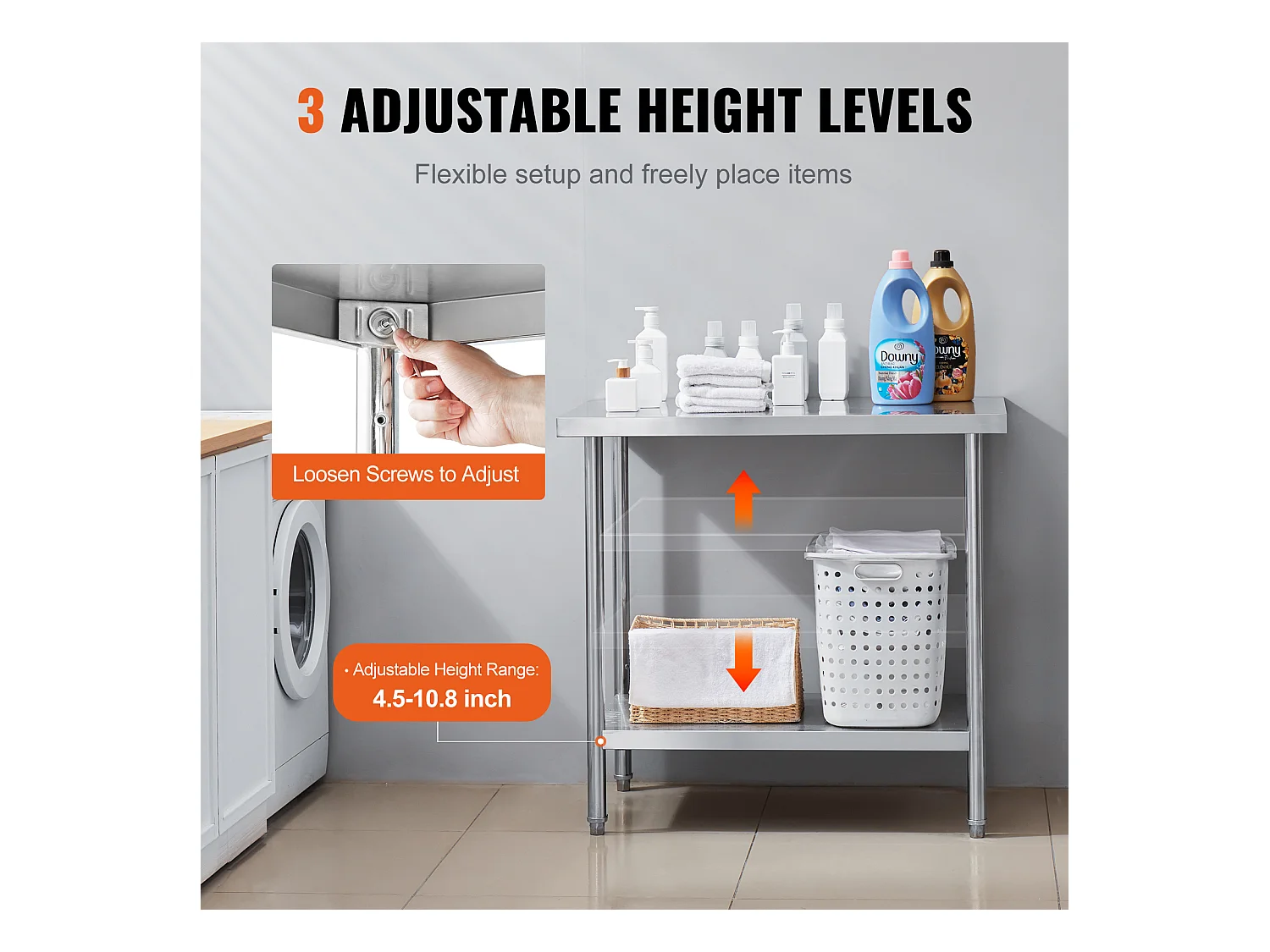 Table de Travail Cuisine SucceBuy 60.96x91.44x86.36 cm, Table de Préparation de Travail en Acier Inoxydable
